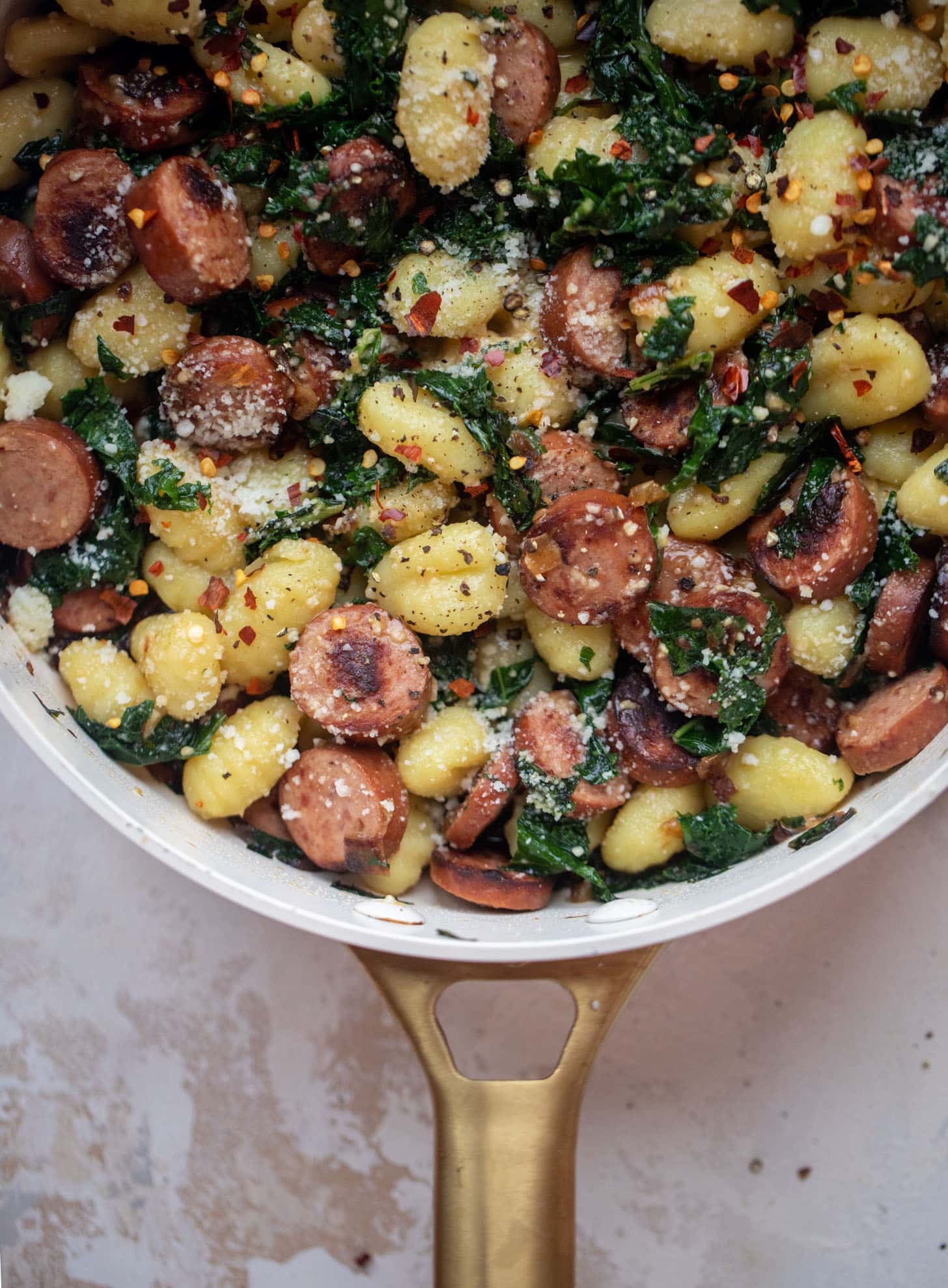 smoked sausage and kale gnocchi skillet
