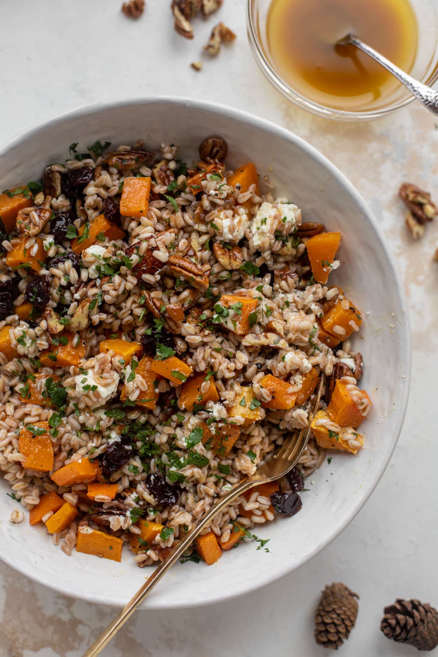 winter farro salad with cranberry cinnamon vinaigrette