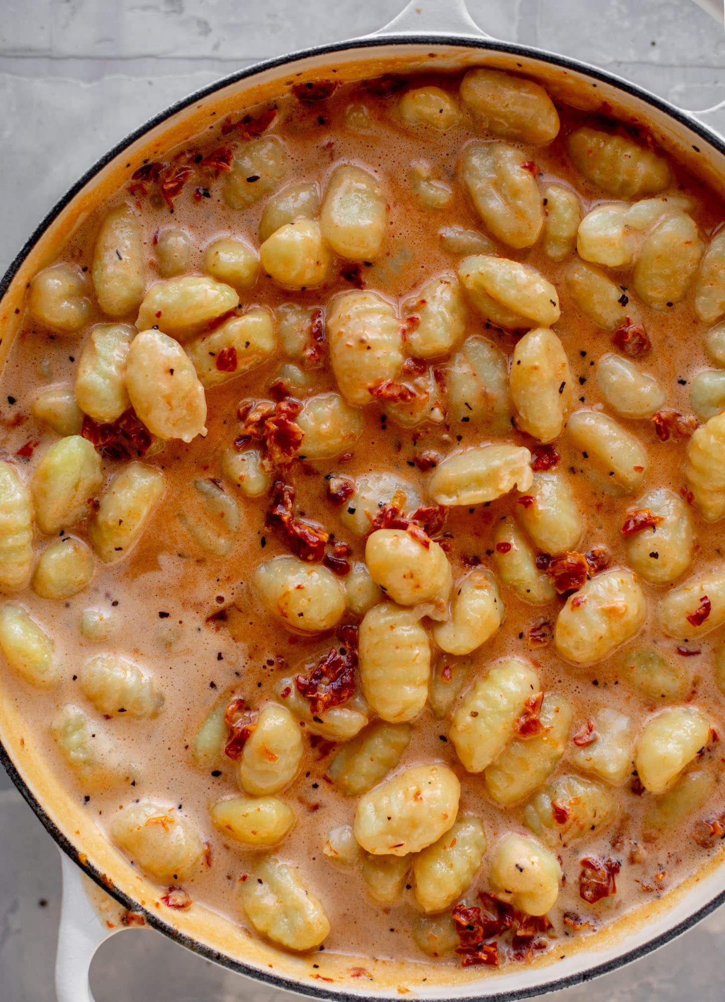 sun dried tomato gnocchi ready for the oven