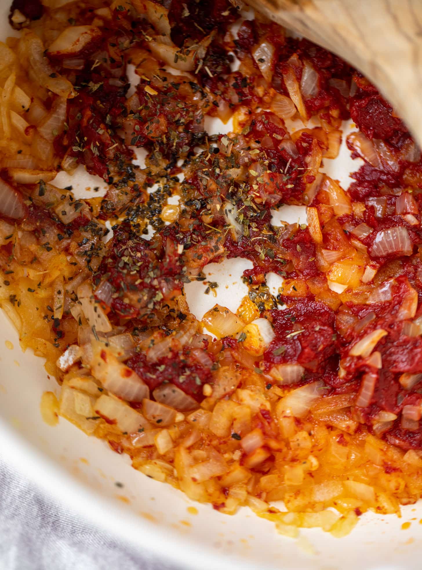 flavor base with tomato paste, onions, spices and garlic