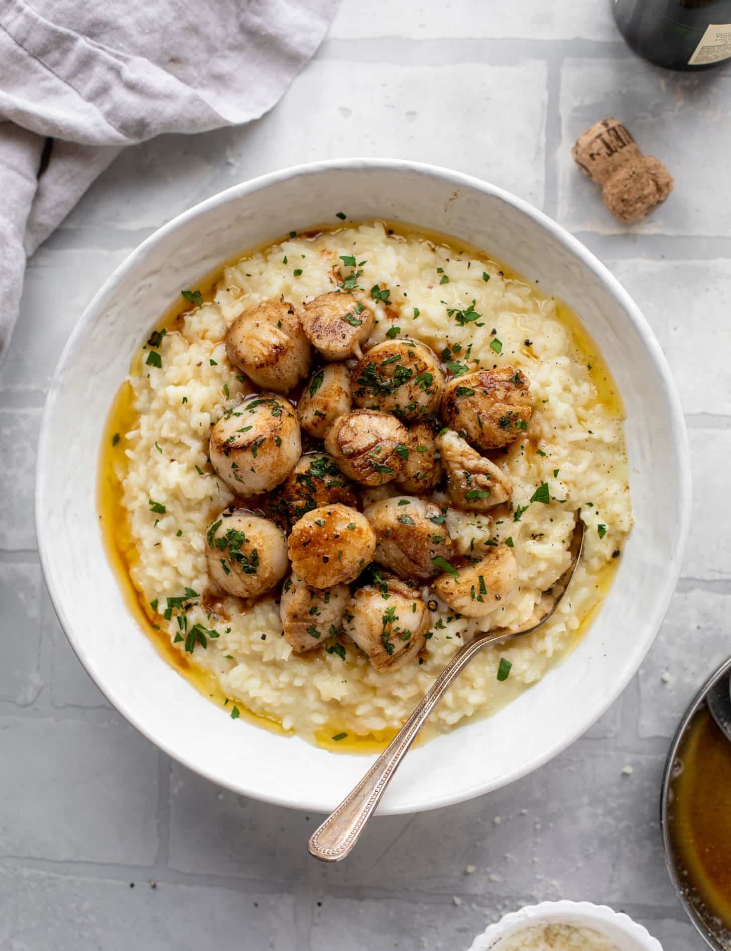 herb brown butter scallops with champagne risotto