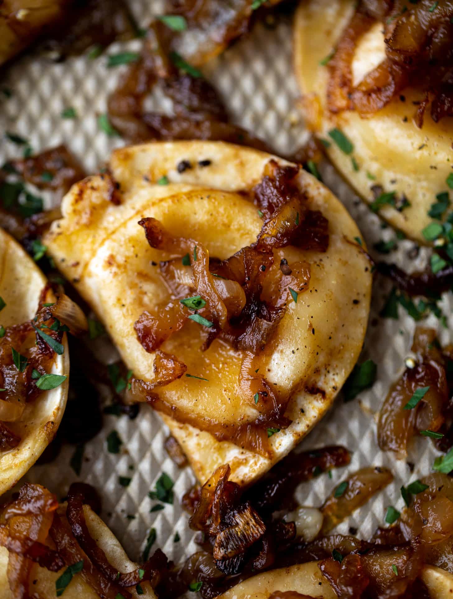 sheet pan pierogies with caramelized onions