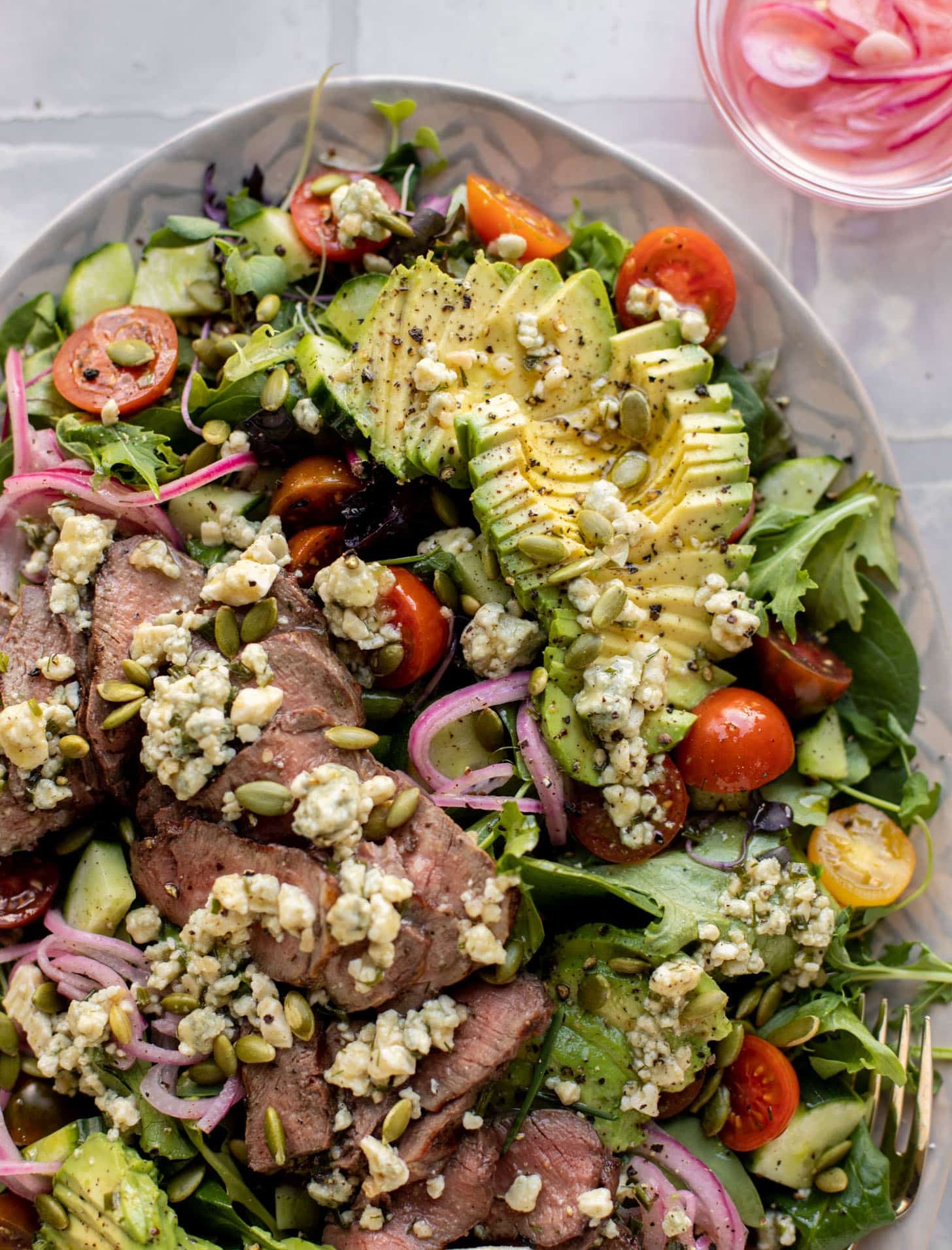 everyday steak salad with blue cheese vinaigrette
