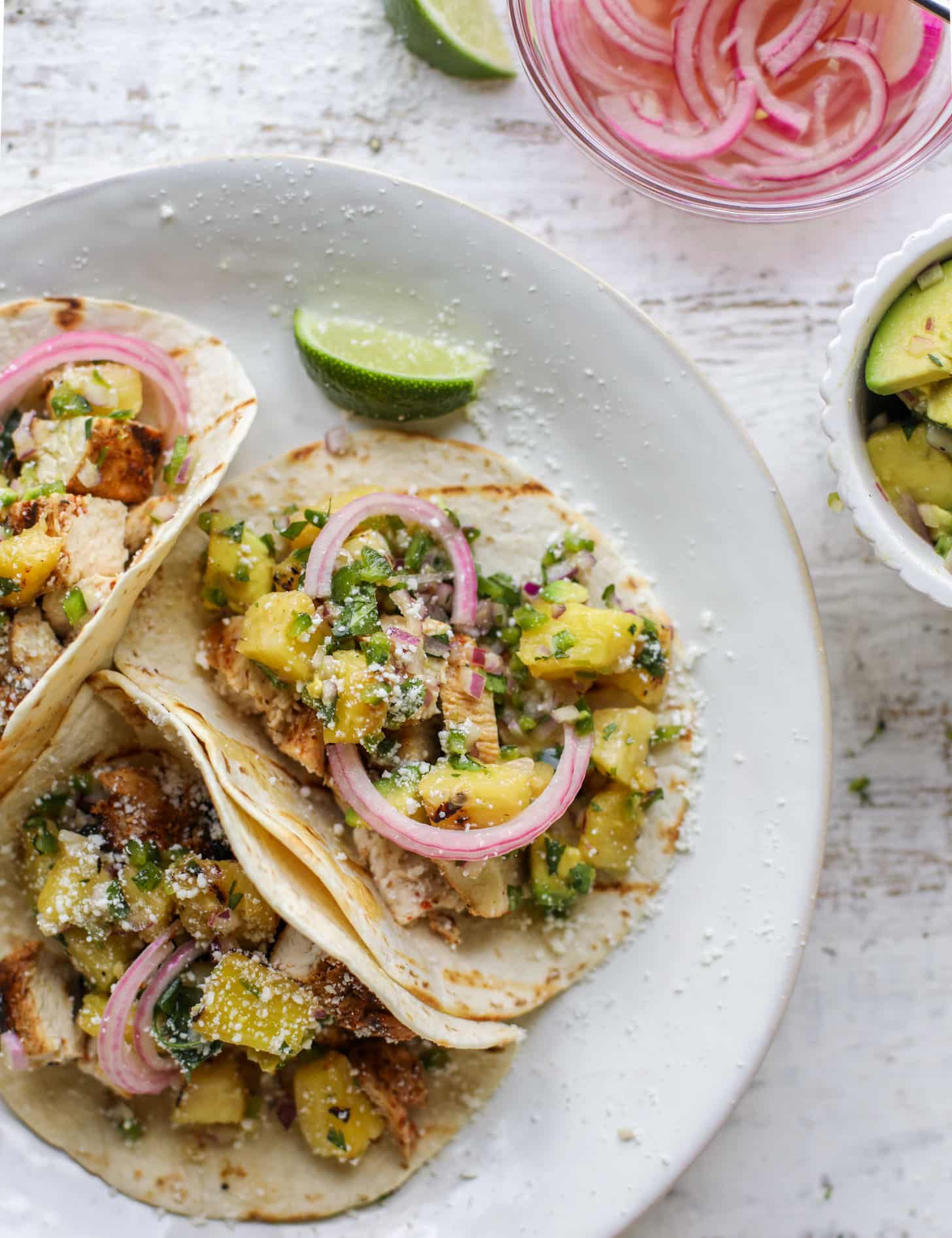 grilled chili lime chicken tacos with pineapple salsa