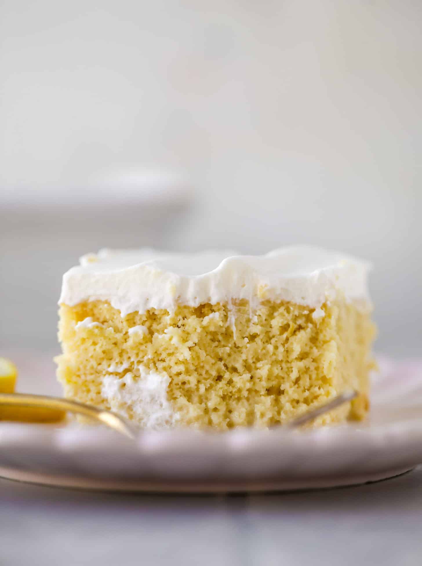 simple lemon tres leches cake with whipped cream