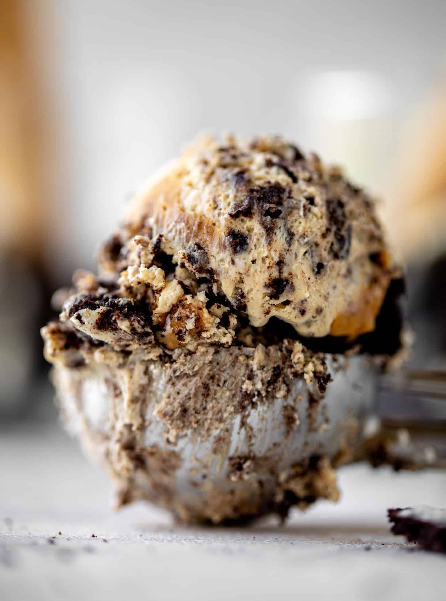 scoop of no churn peanut butter oreo ice cream