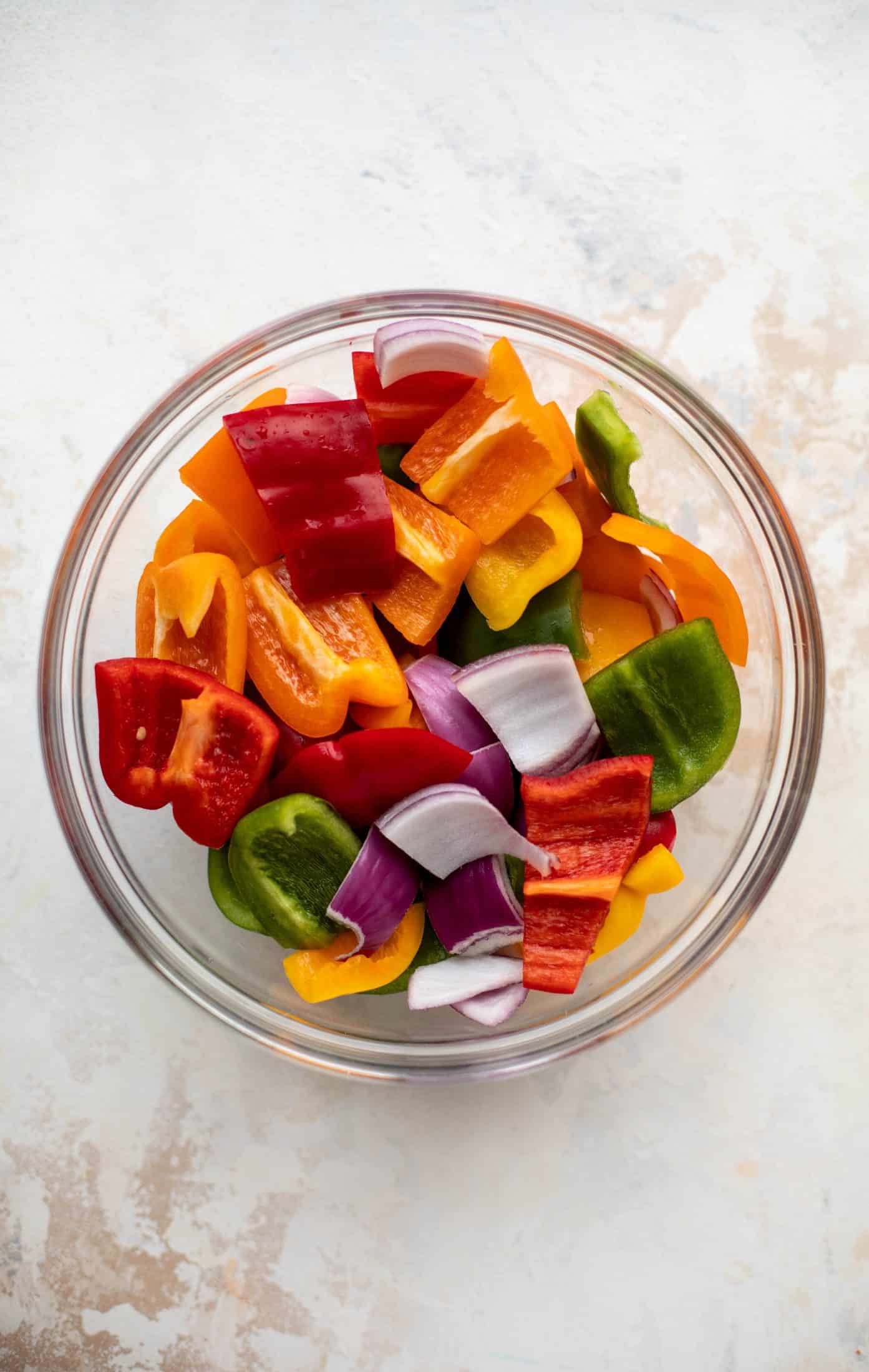 chopped bell peppers and onions