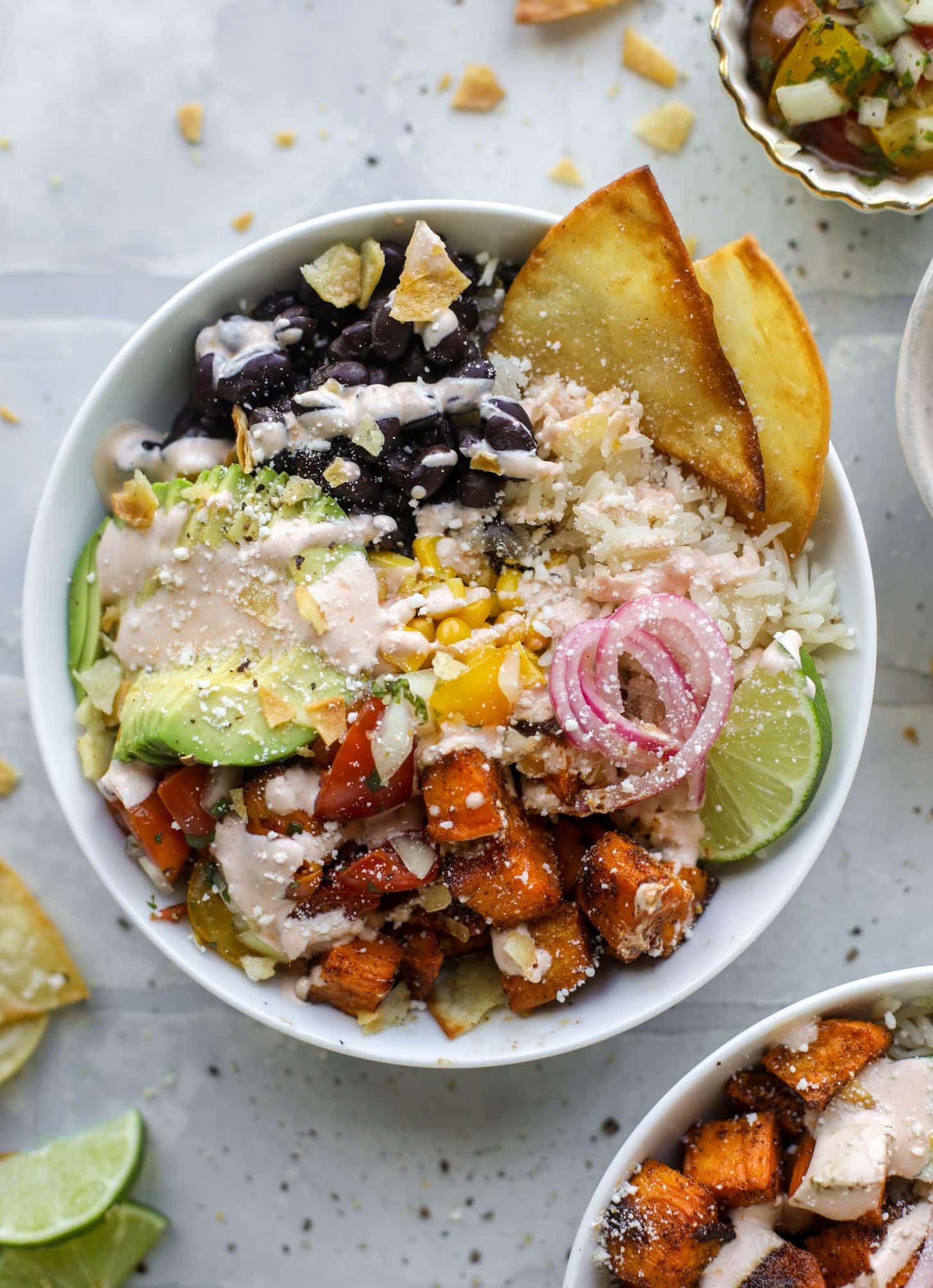 chili lime sweet potato taco bowls