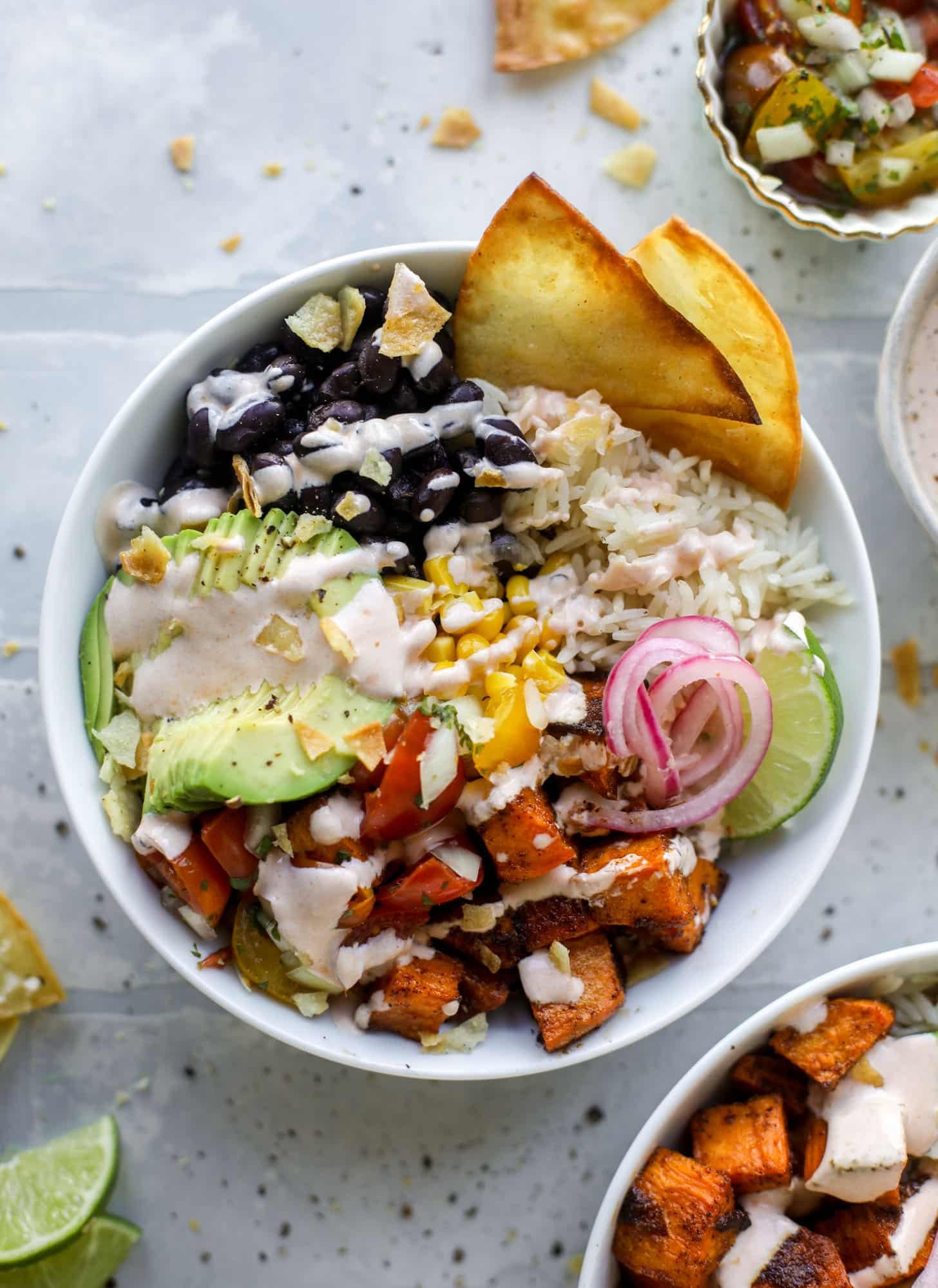 chili lime sweet potato taco bowls