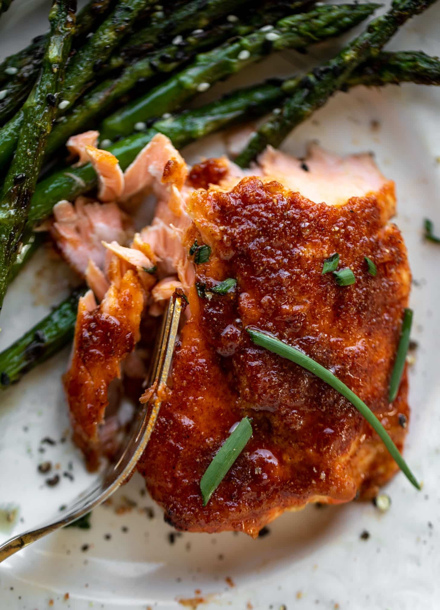 smoky cedar plank salmon with sesame asparagus