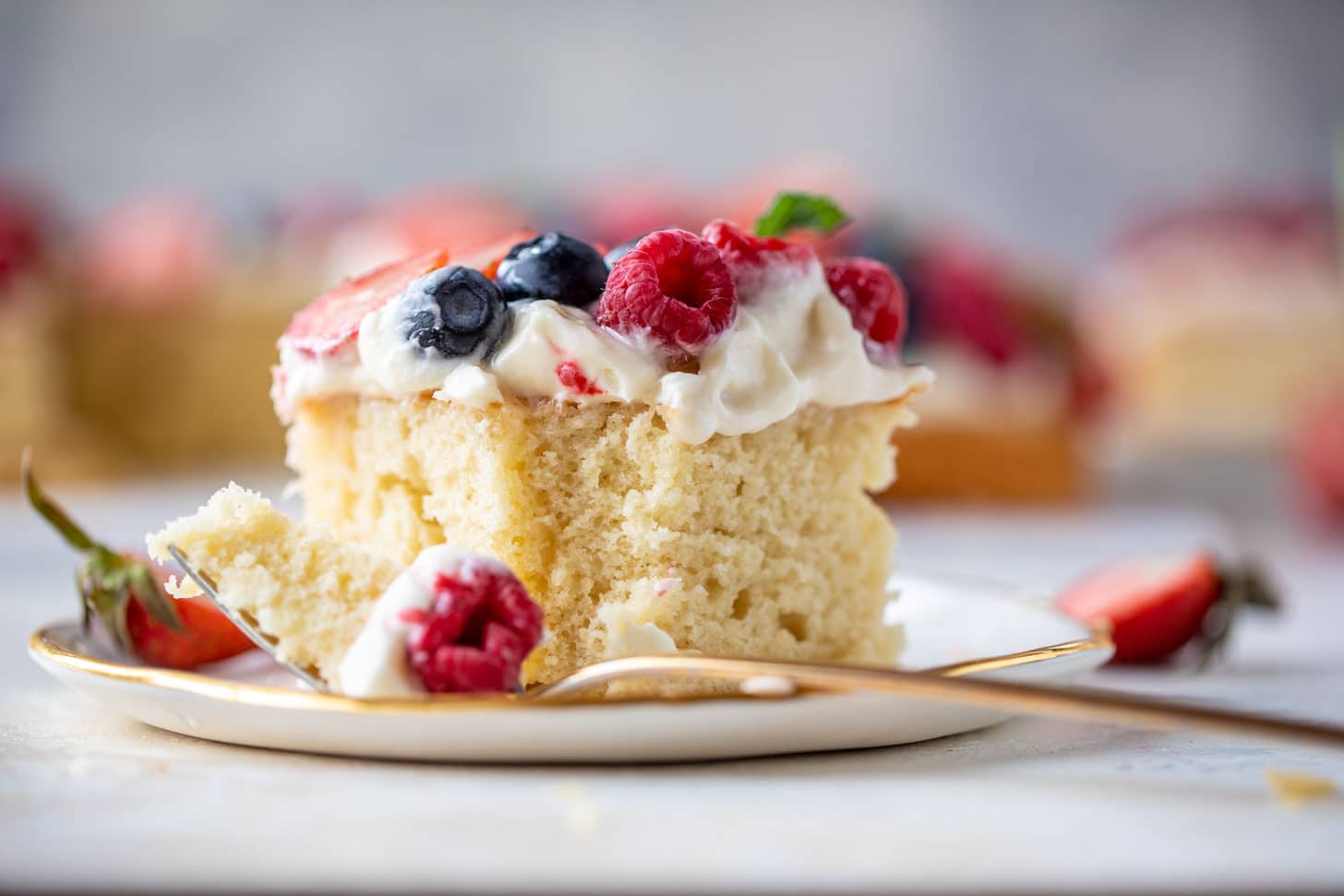 triple berry sheet cake with cream cheese frosting