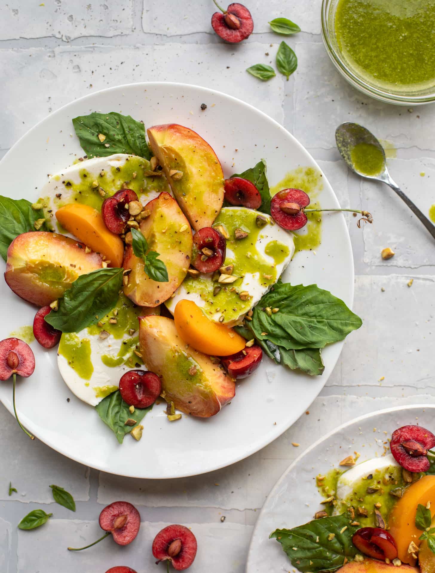 summer stone fruit caprese with basil vinaigrette