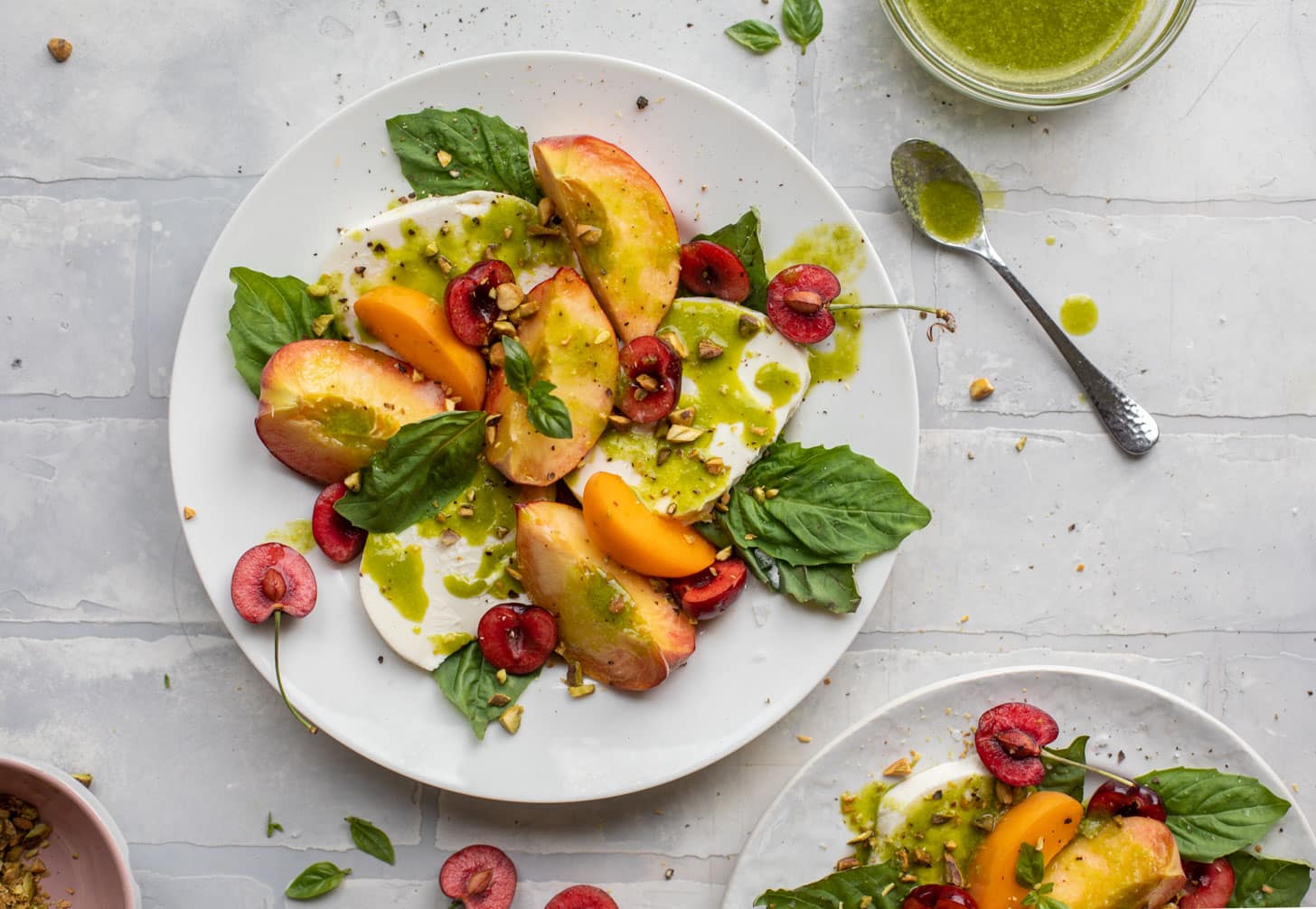 summer stone fruit caprese with basil vinaigrette