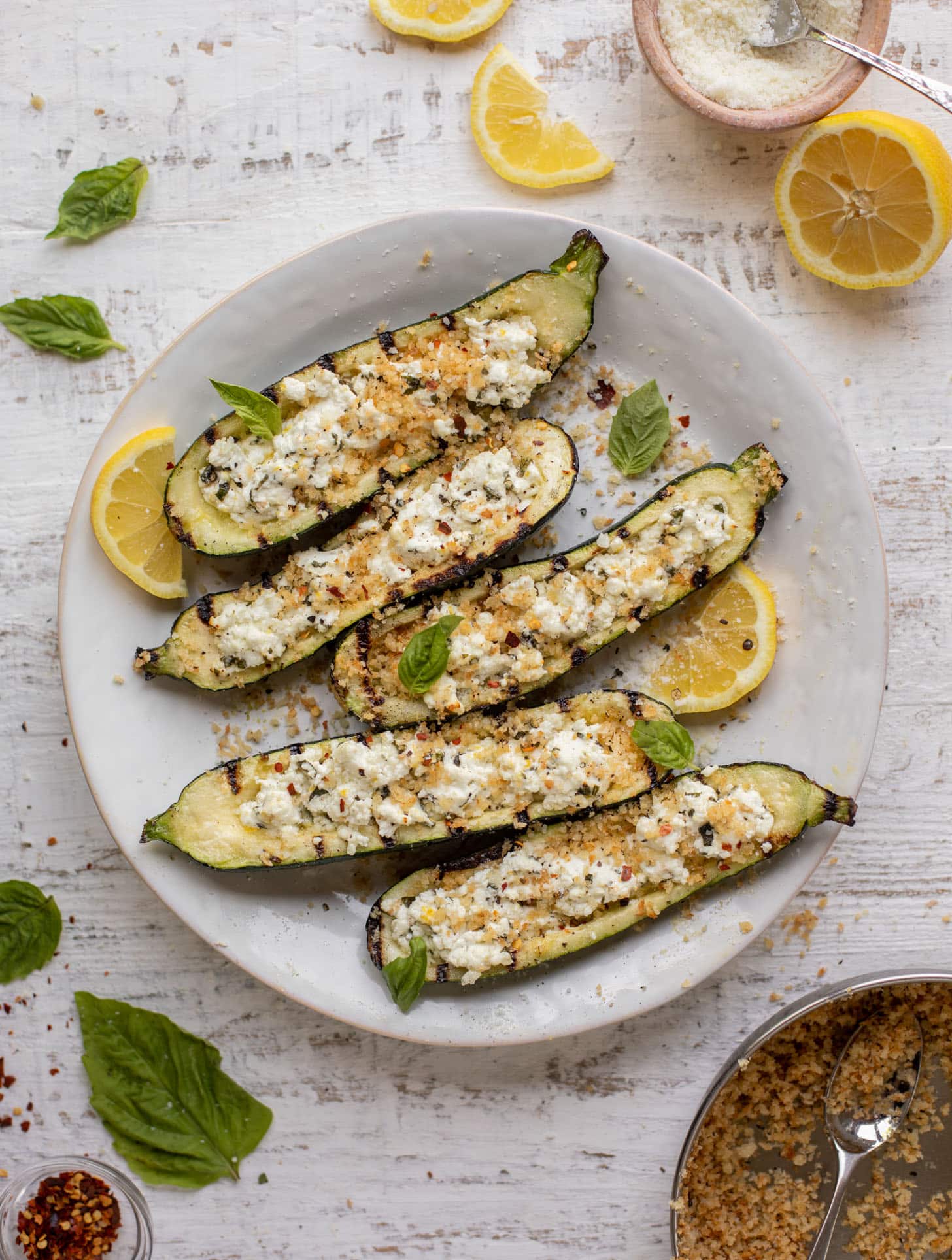 grilled goat cheese stuffed zucchini