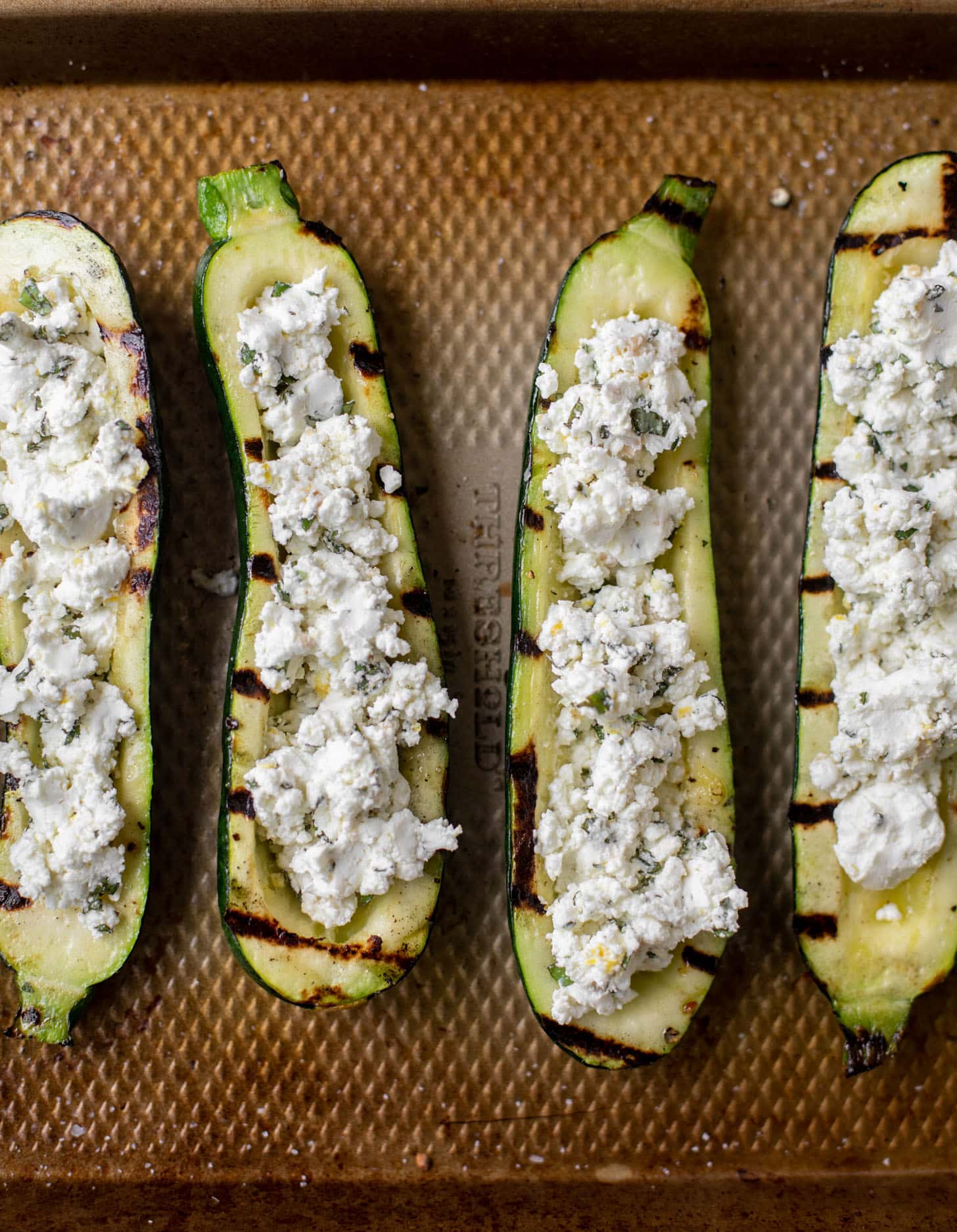 grilled goat cheese stuffed zucchini ready for the grill