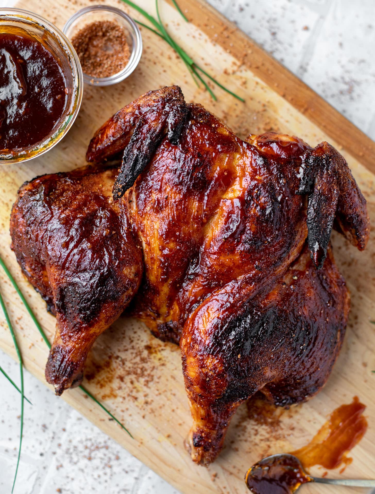 grilled spatchcock chicken with cola bbq sauce