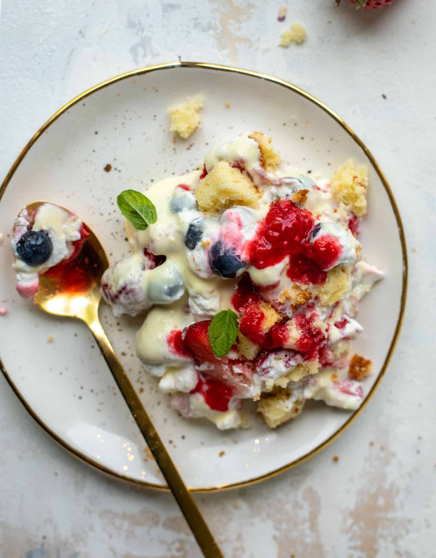 triple berry trifle with raspberry sauce