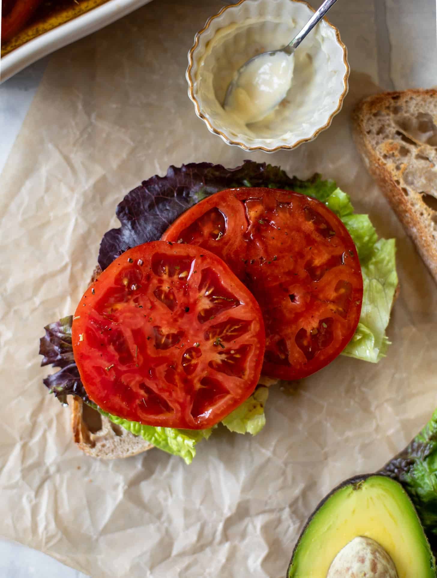 marinated tomato BLAT sandwiches