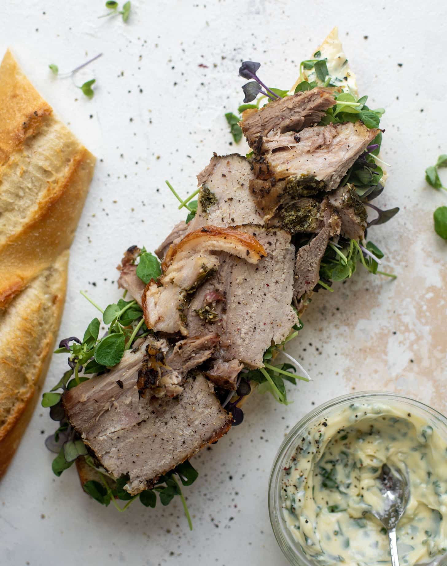 porchetta sandwiches with garlic herb mayo