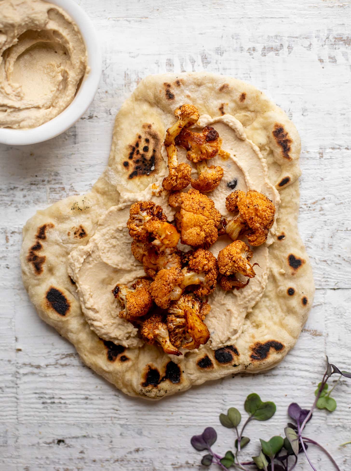 pita with hummus and cauliflower