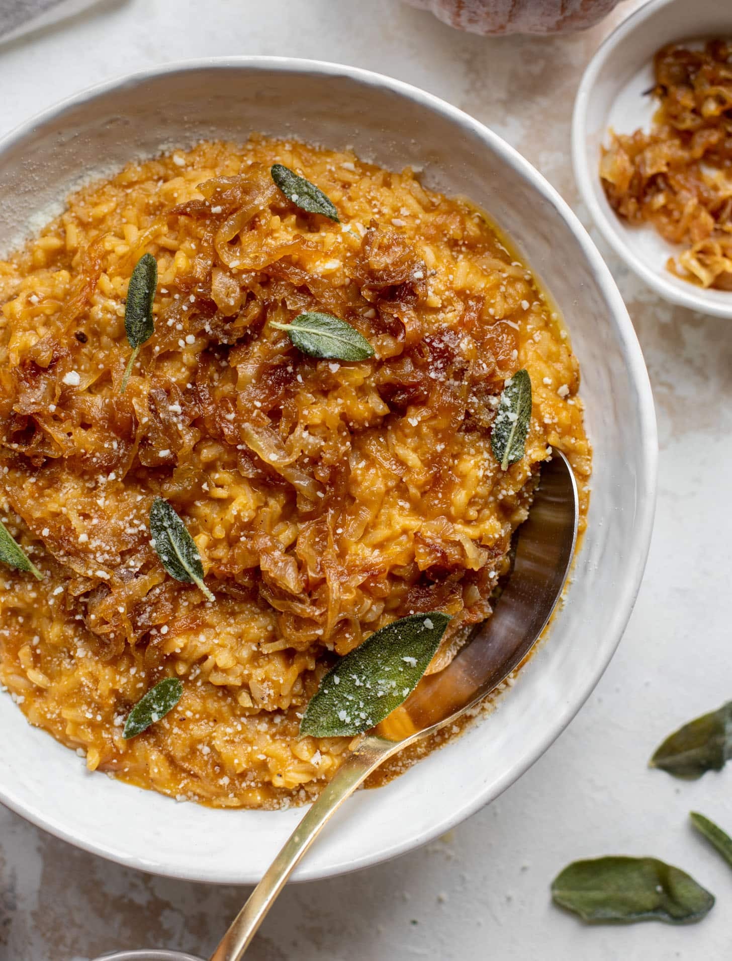 pumpkin risotto with cider caramelized onions