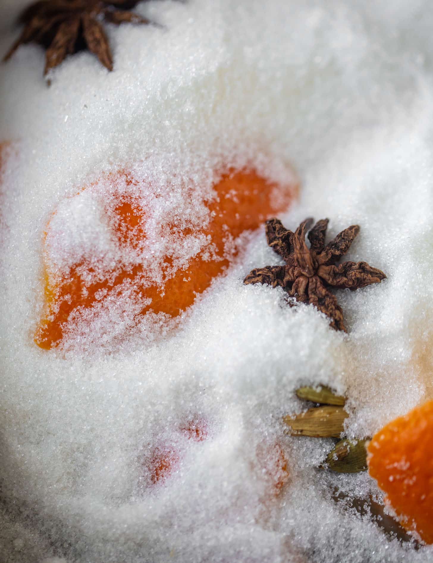 sugar, orange peel, star anise