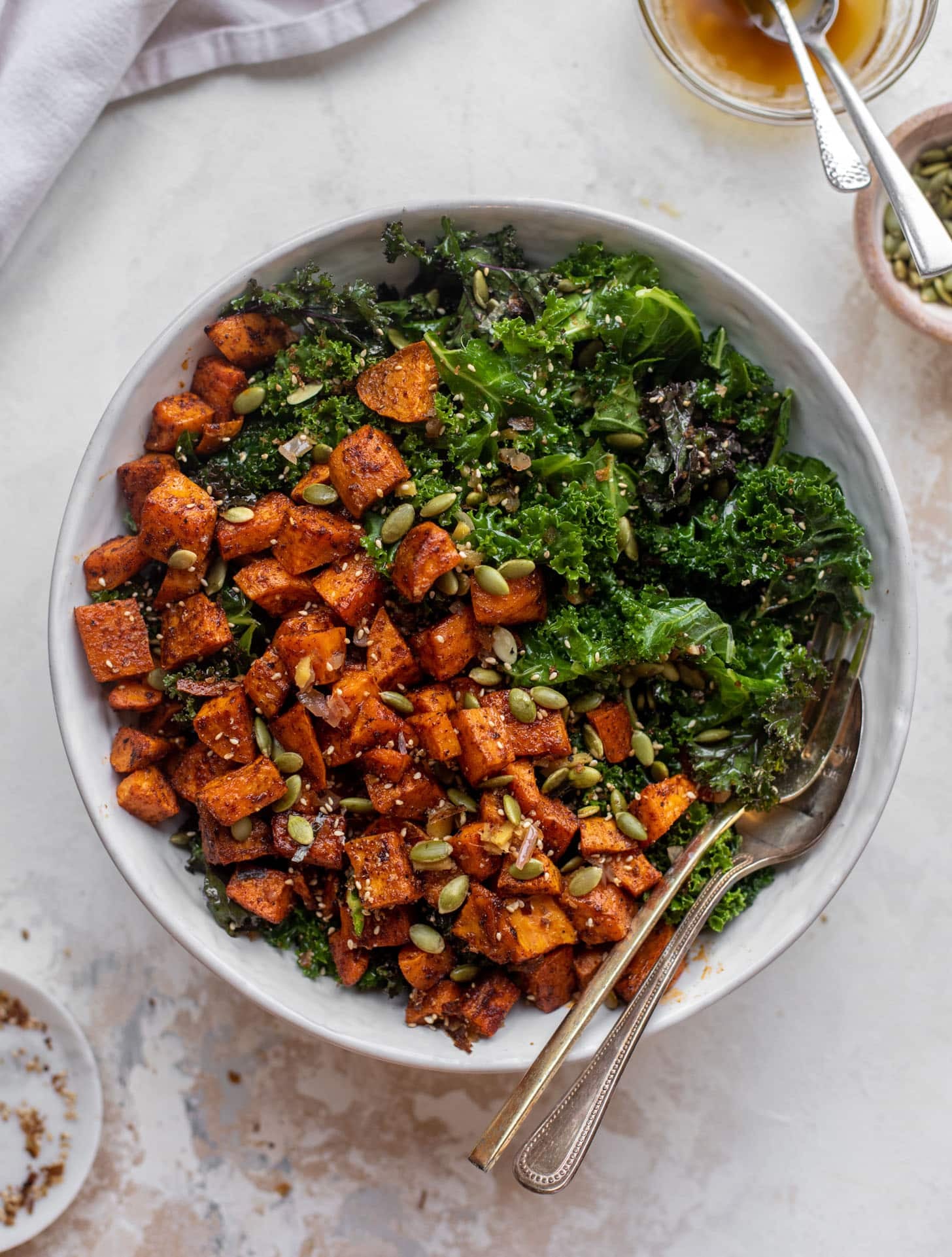smoky sweet potato kale salad with hot ginger dressing