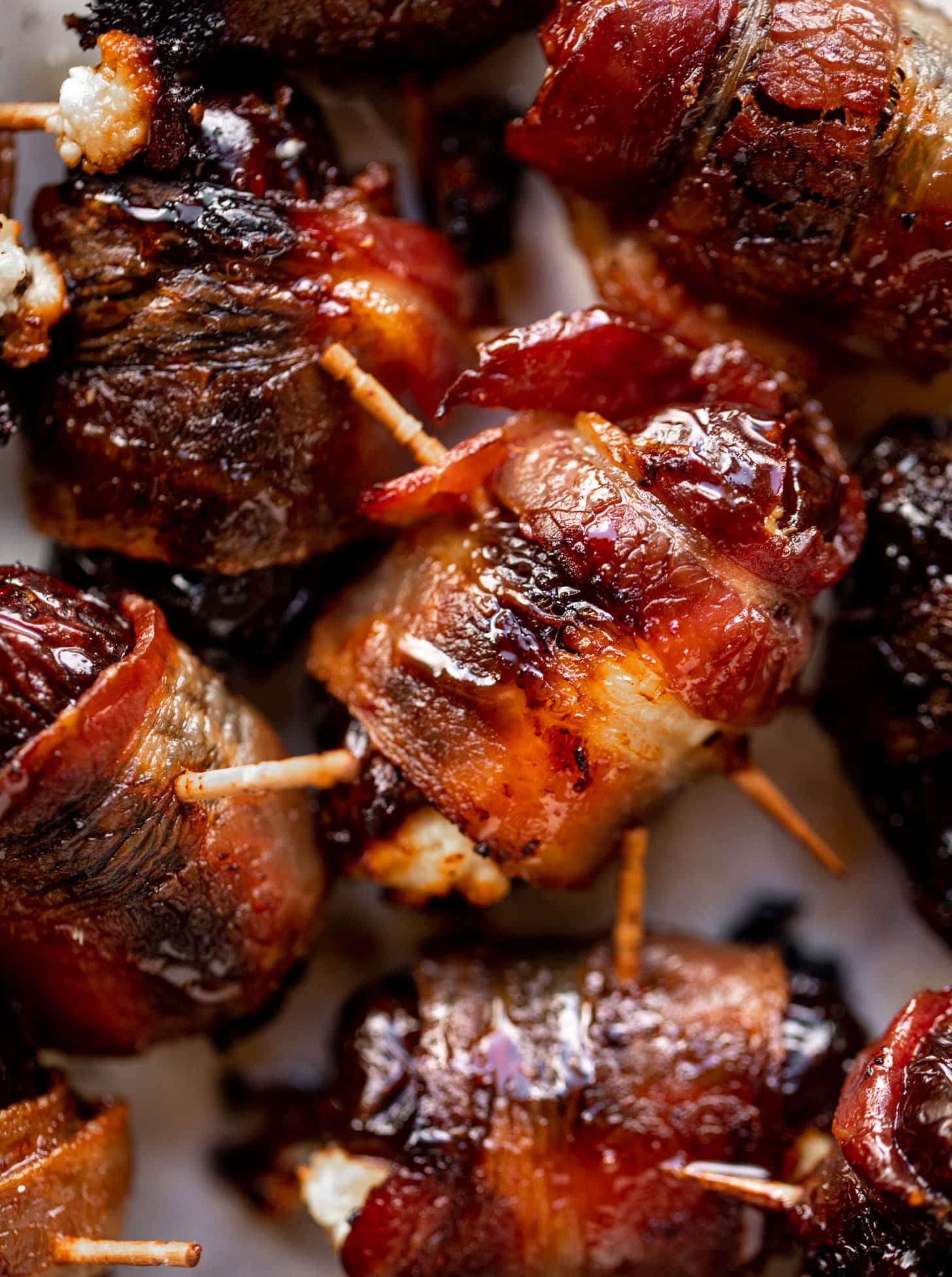 hot honey bacon wrapped goat cheese stuffed dates