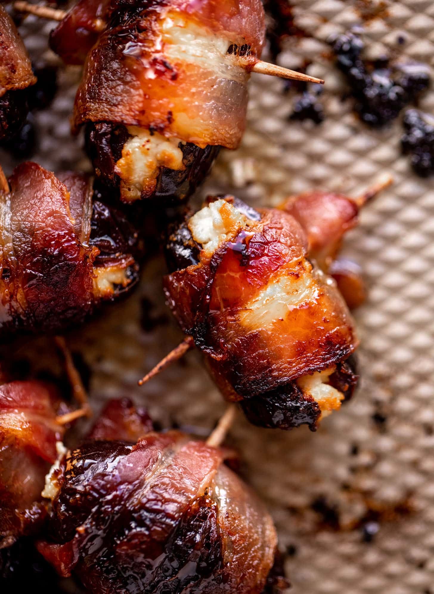 hot honey bacon wrapped goat cheese stuffed dates