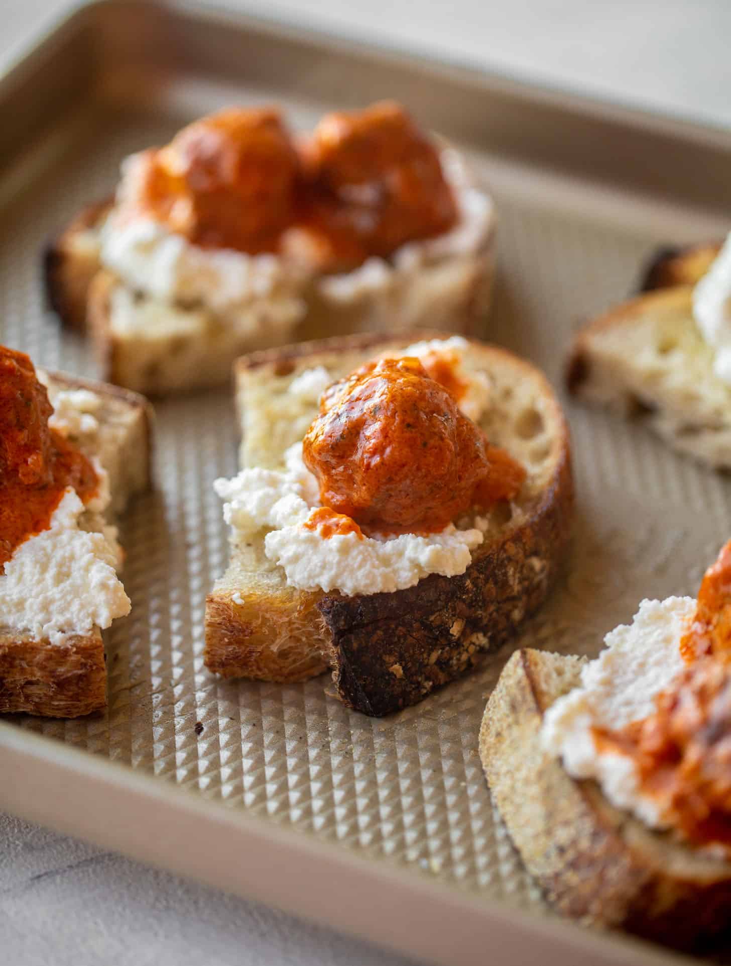 vodka sauce meatballs on ricotta toast