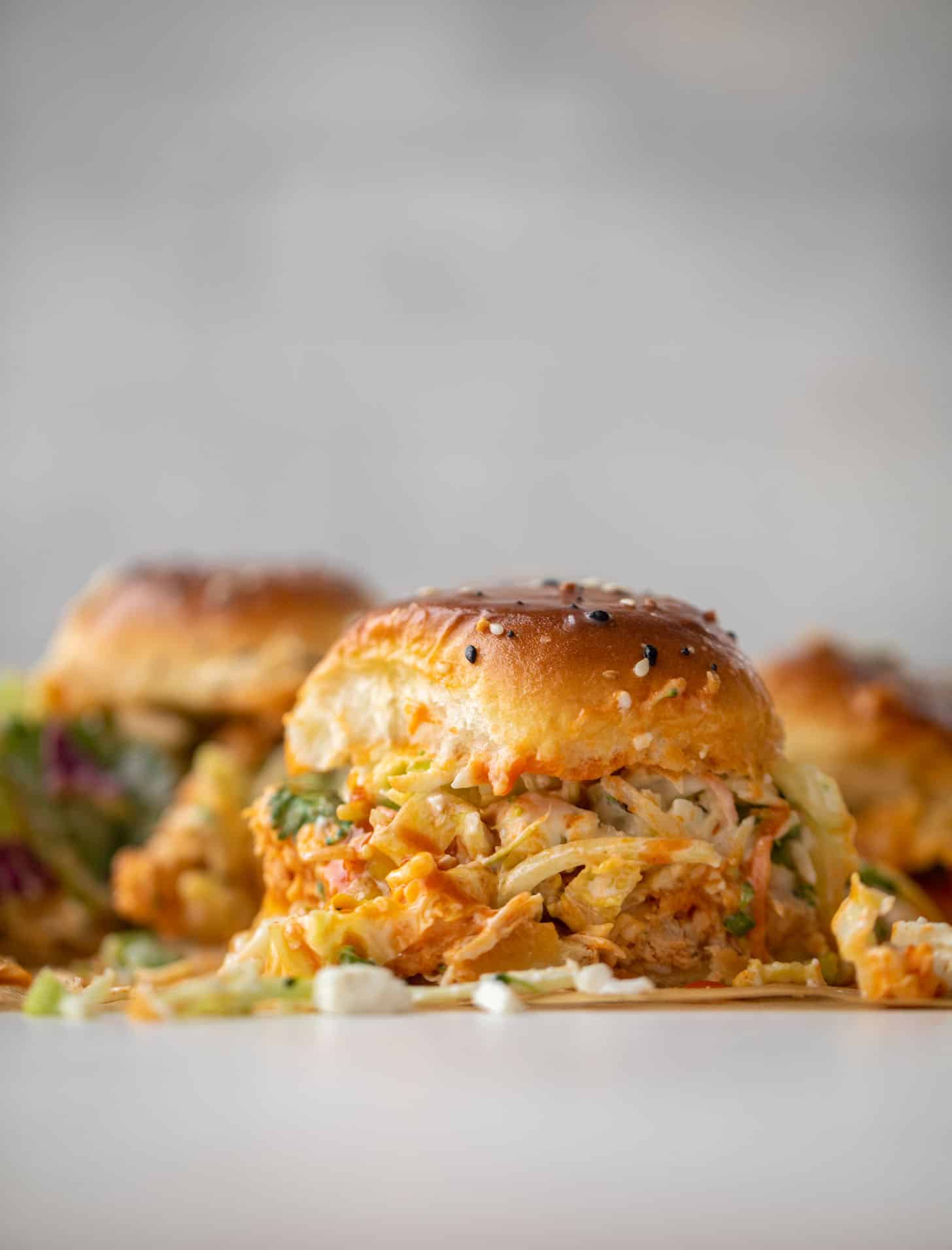 pull-apart buffalo chicken sliders with gorgonzola slaw