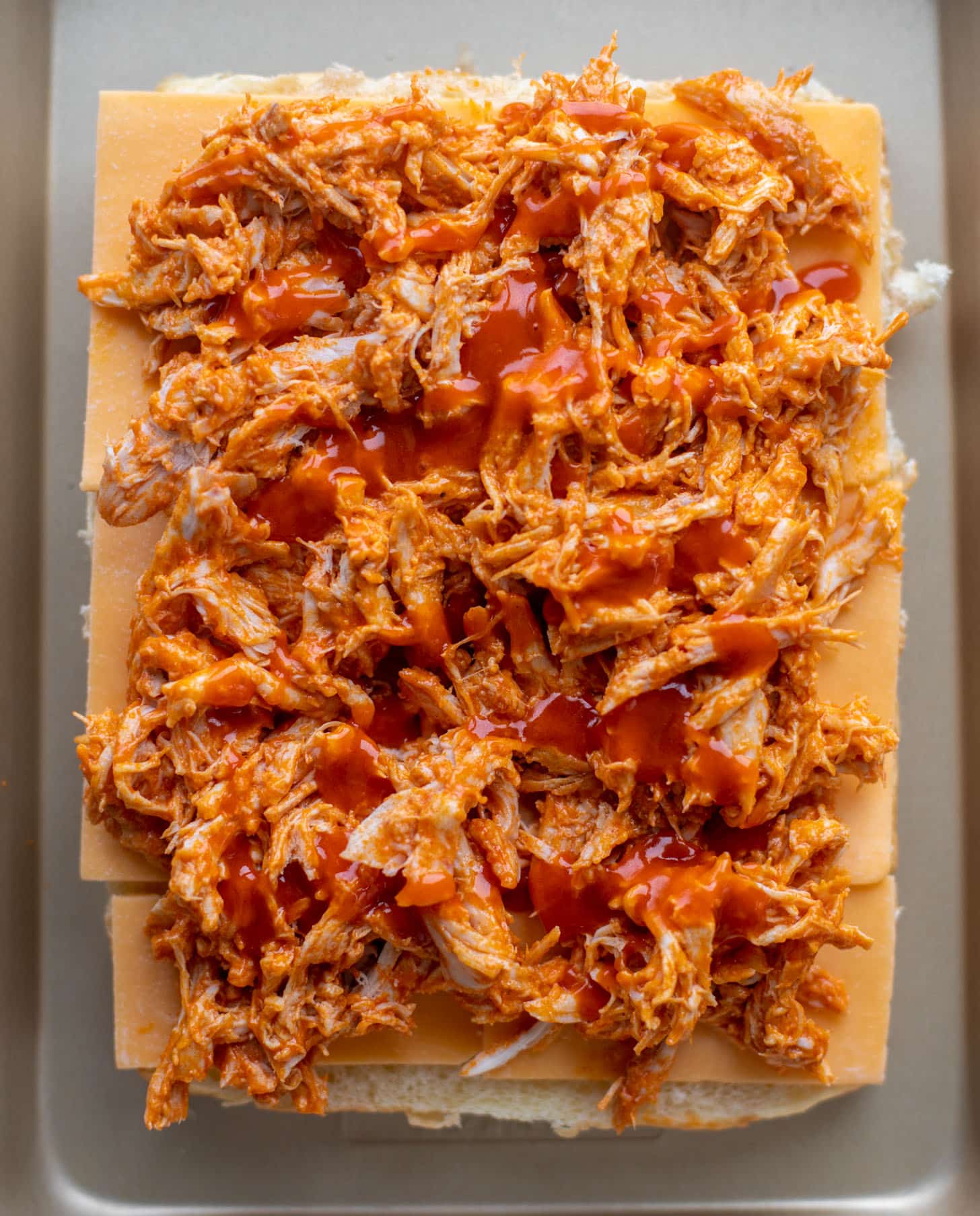layered pull-apart buffalo chicken sliders