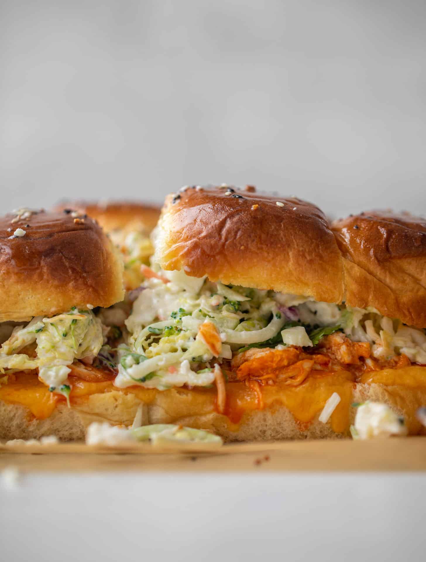pull-apart buffalo chicken sliders with gorgonzola slaw
