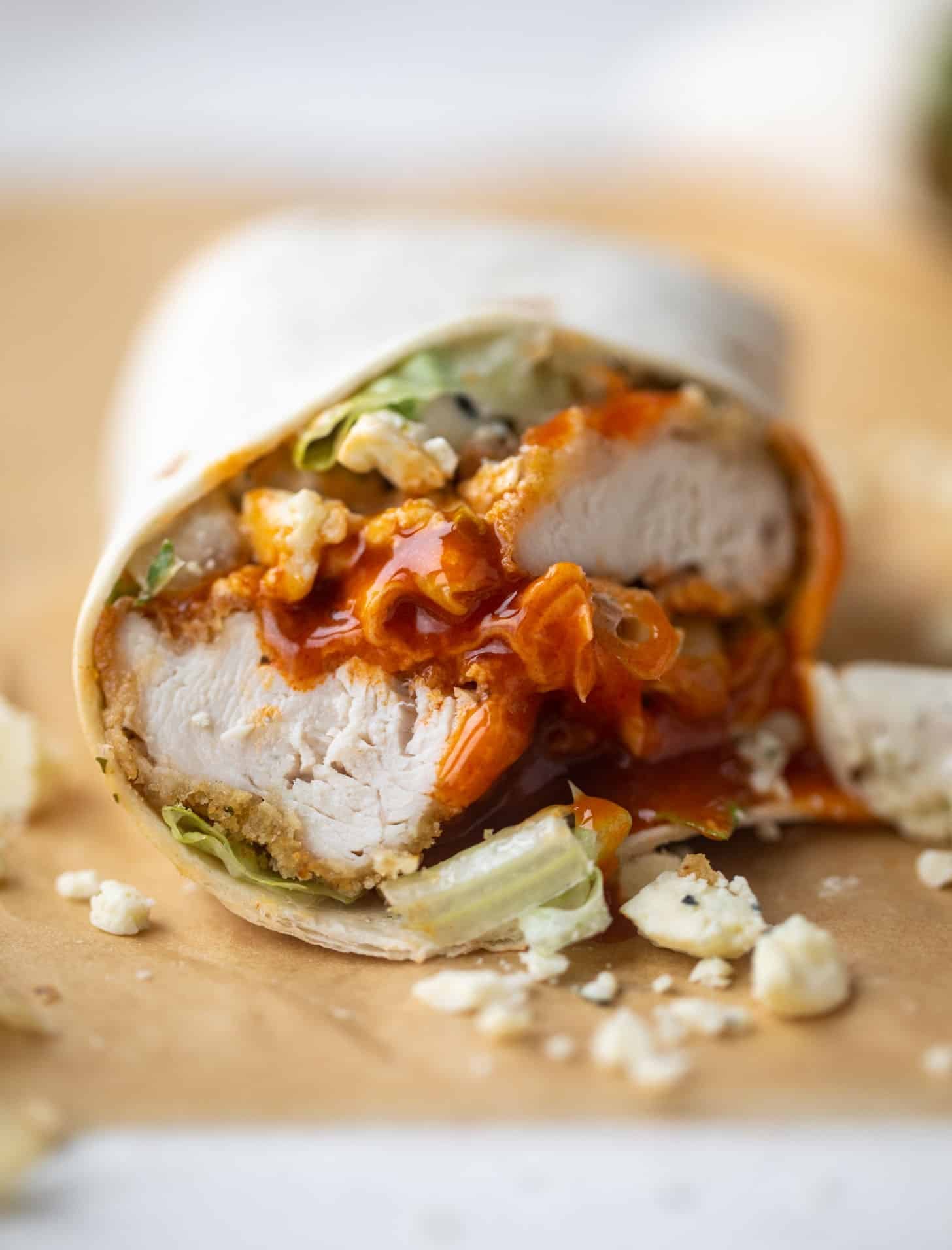 hot honey buffalo chicken wraps