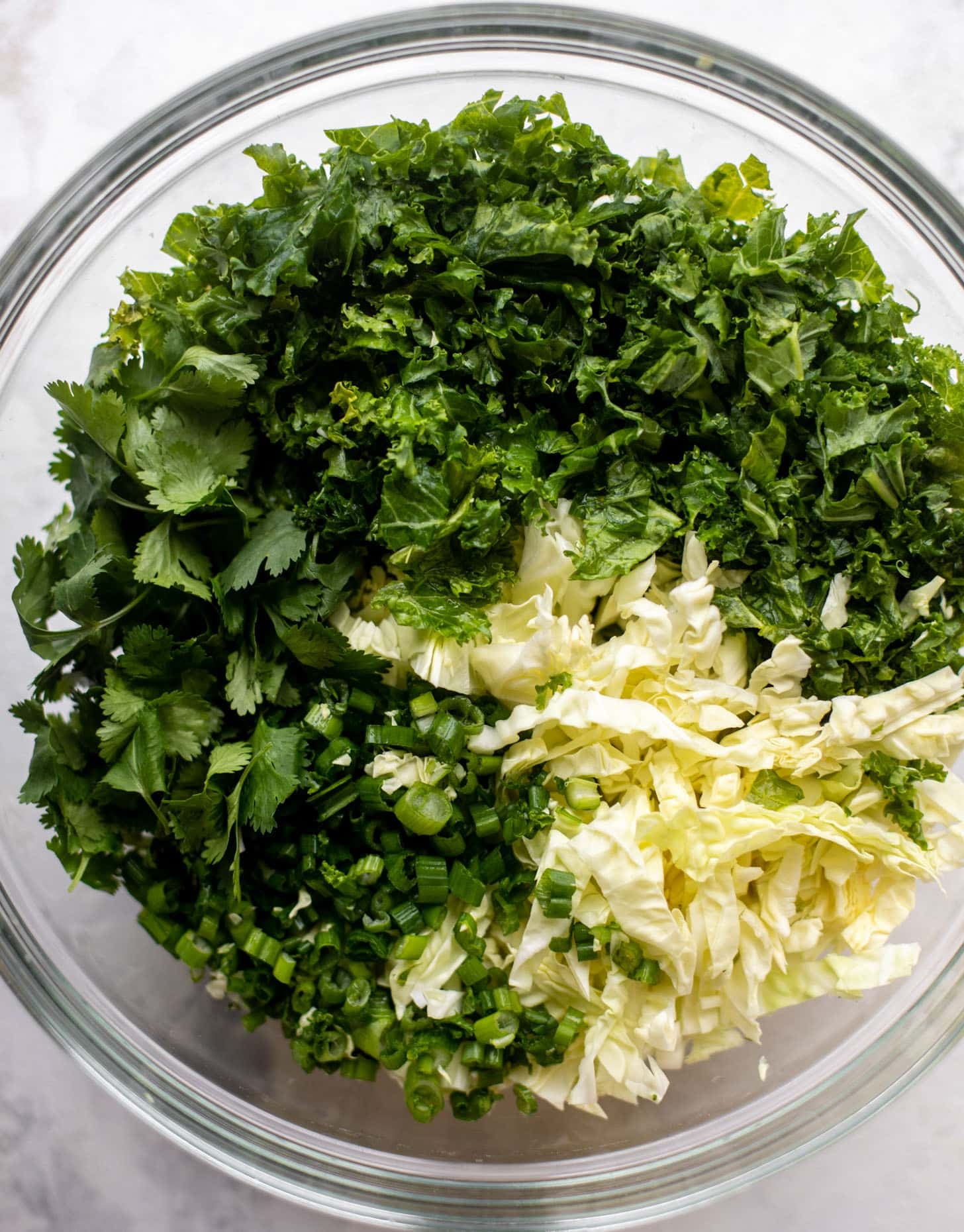 kale, cabbage, herbs, green onions