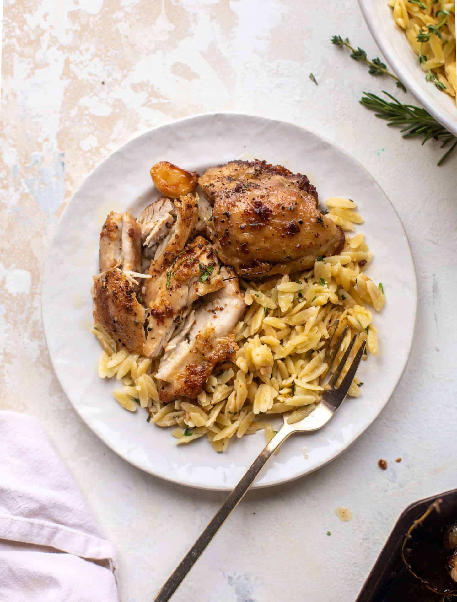 parmesan herb orzo with skillet chicken