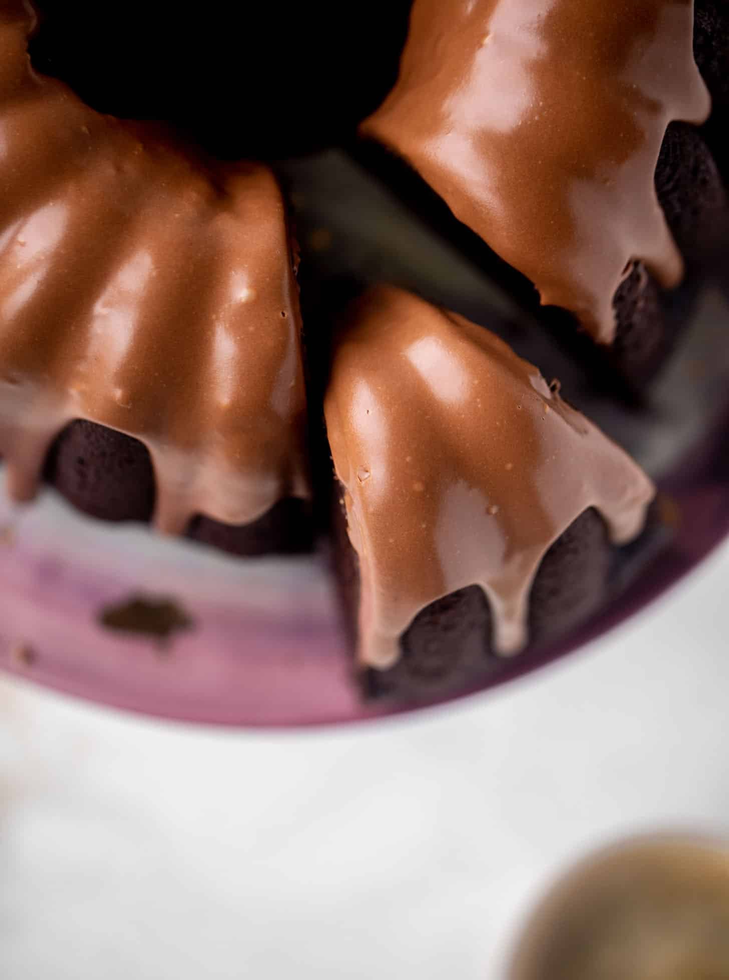 dark chocolate bundt cake with irish cream glaze