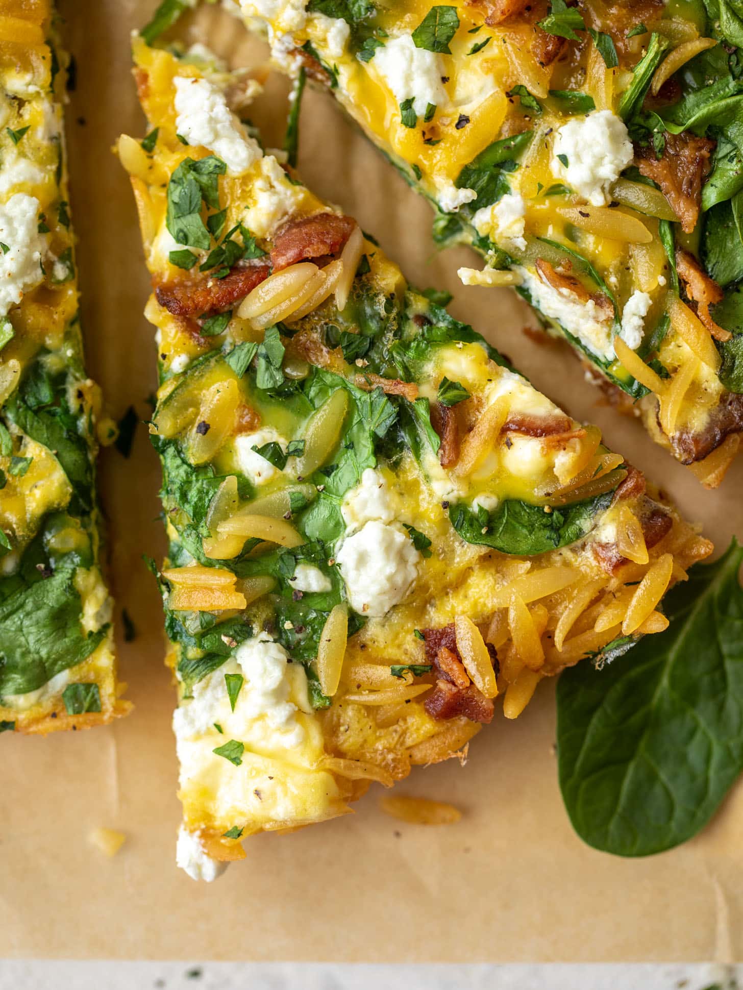 crispy orzo frittata with bacon and goat cheese