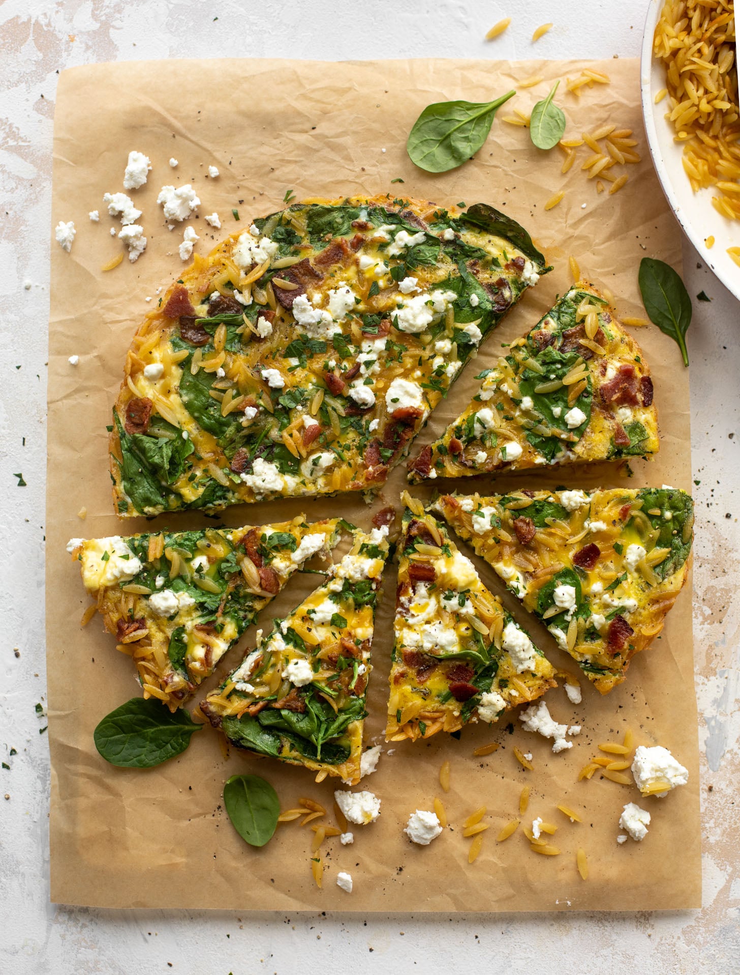 crispy orzo frittata with bacon and goat cheese