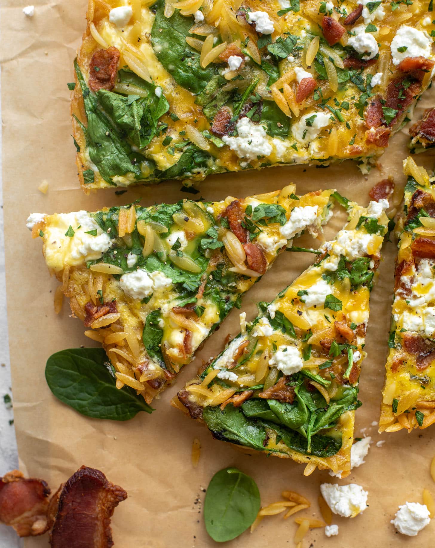 crispy orzo frittata with bacon and goat cheese