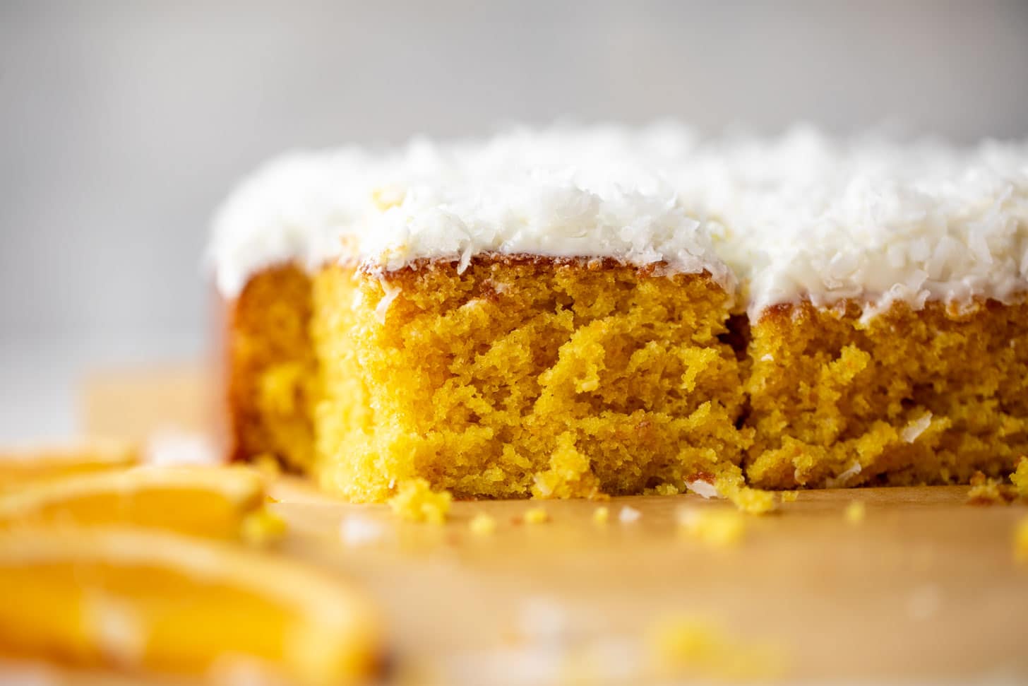 orange cake with coconut cream cheese frosting