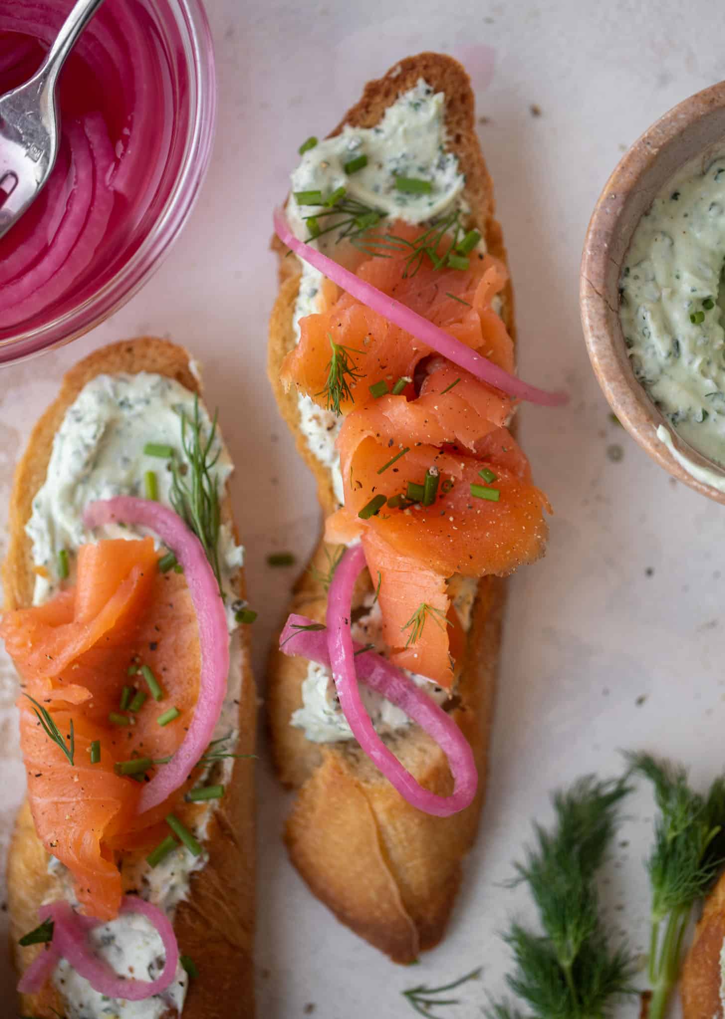 smoked salmon tartines with green goddess goat cheese