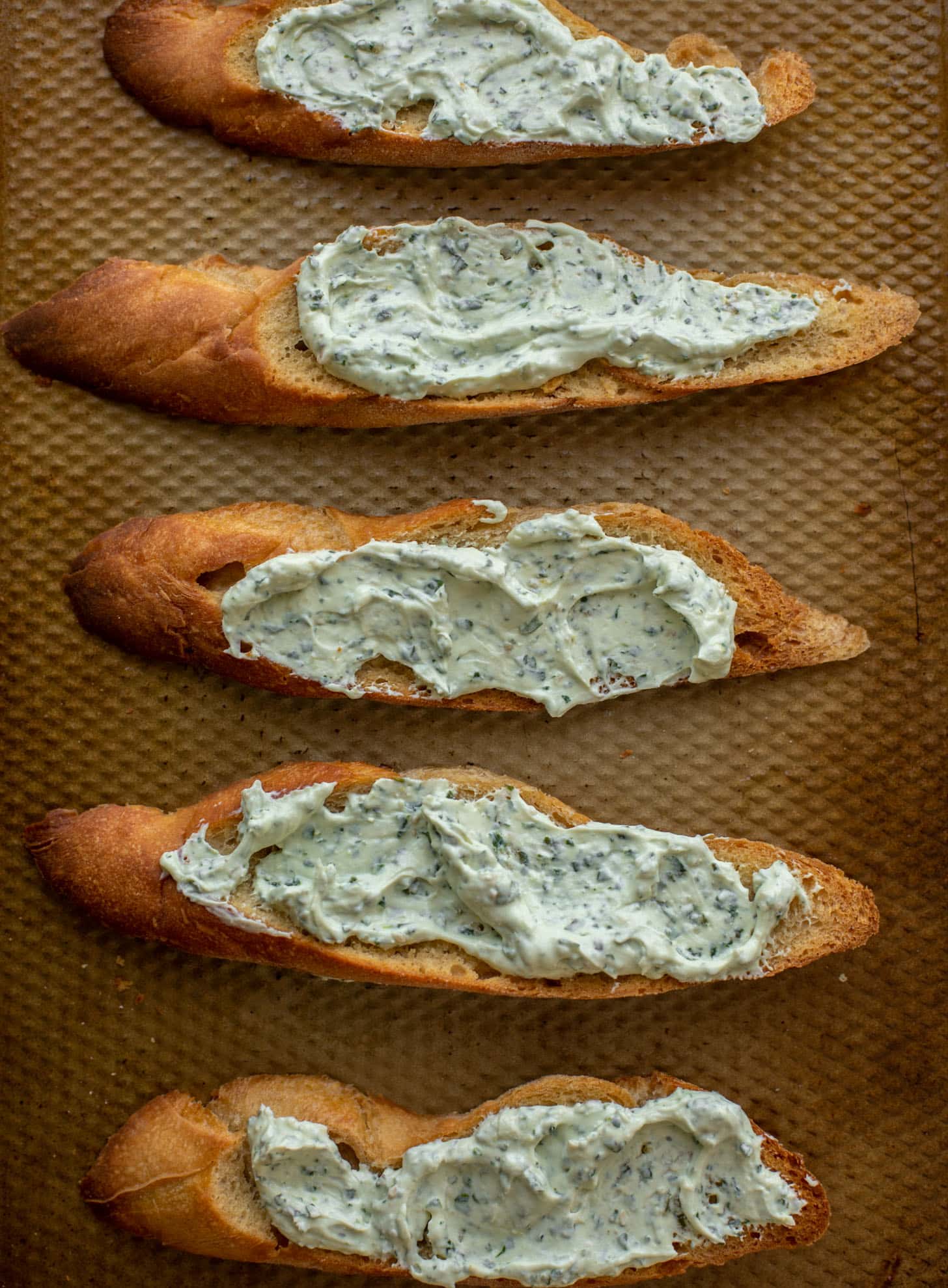 crostini with green goddess goat cheese