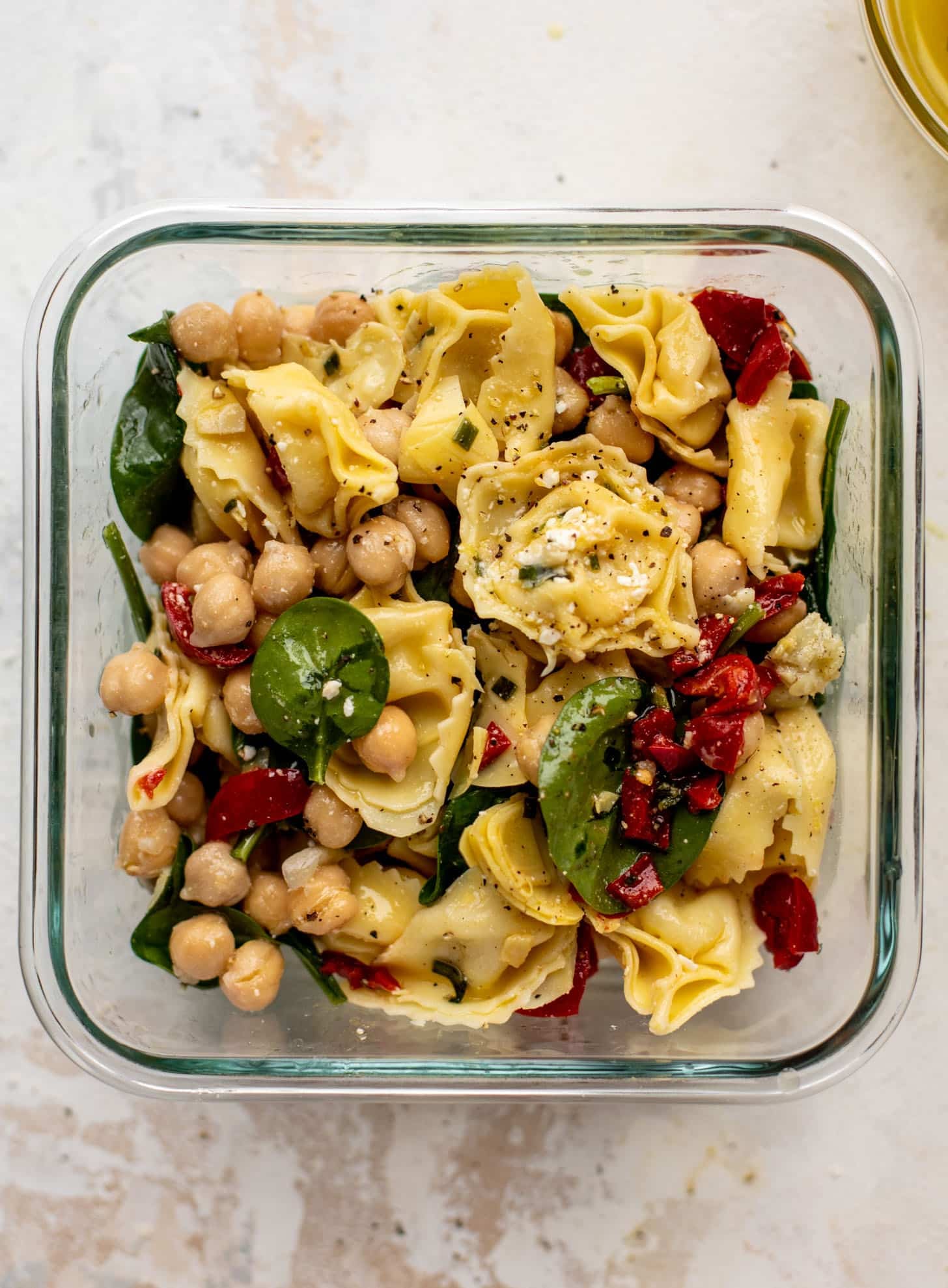 lunchtime chickpea tortellini salad