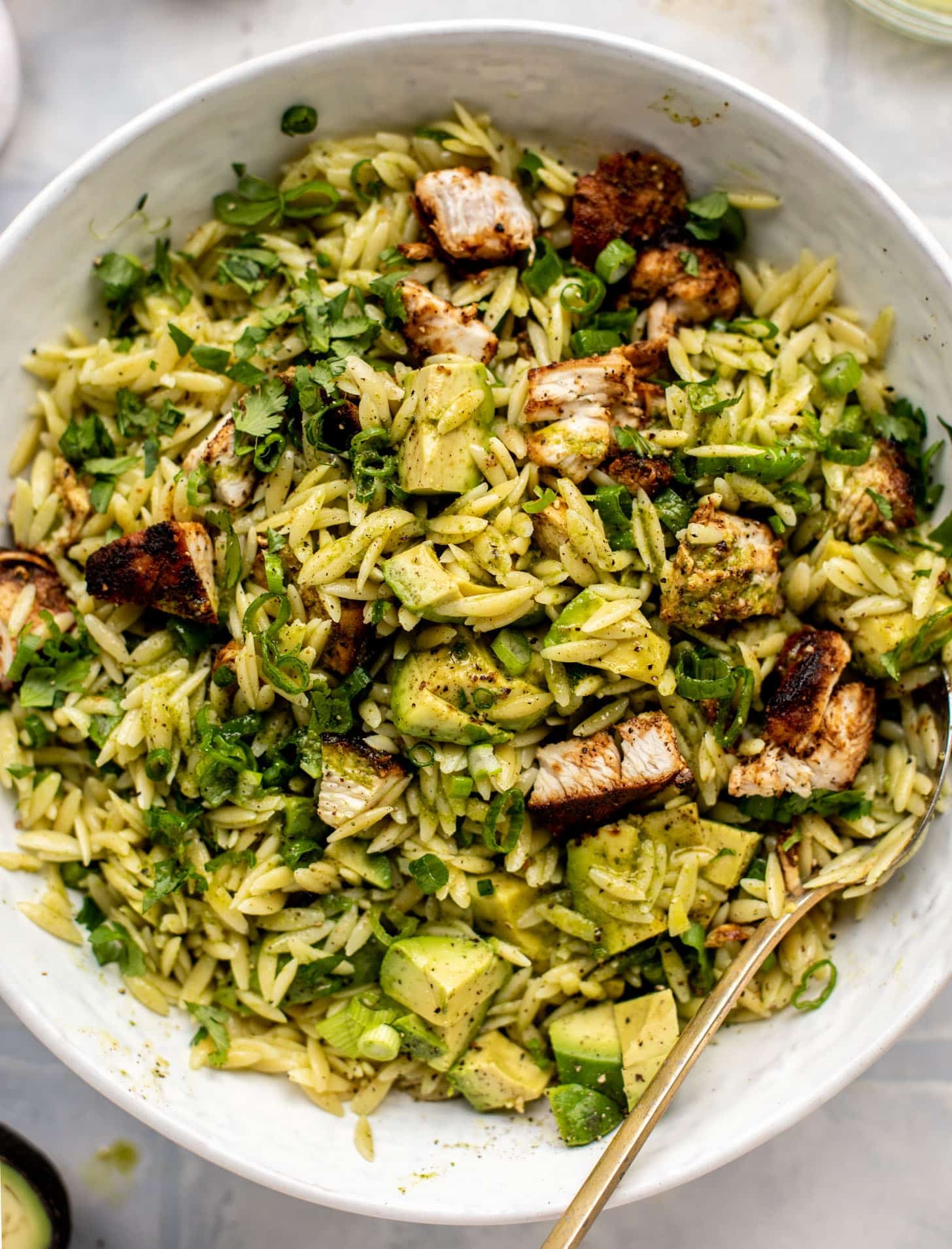 grilled chicken avocado orzo salad