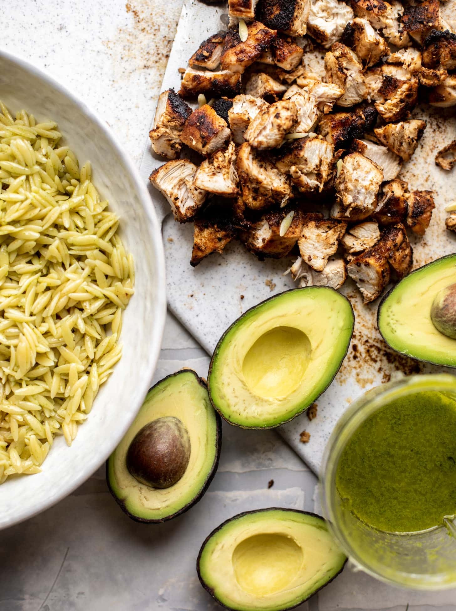 grilled chicken avocado orzo salad ingredients