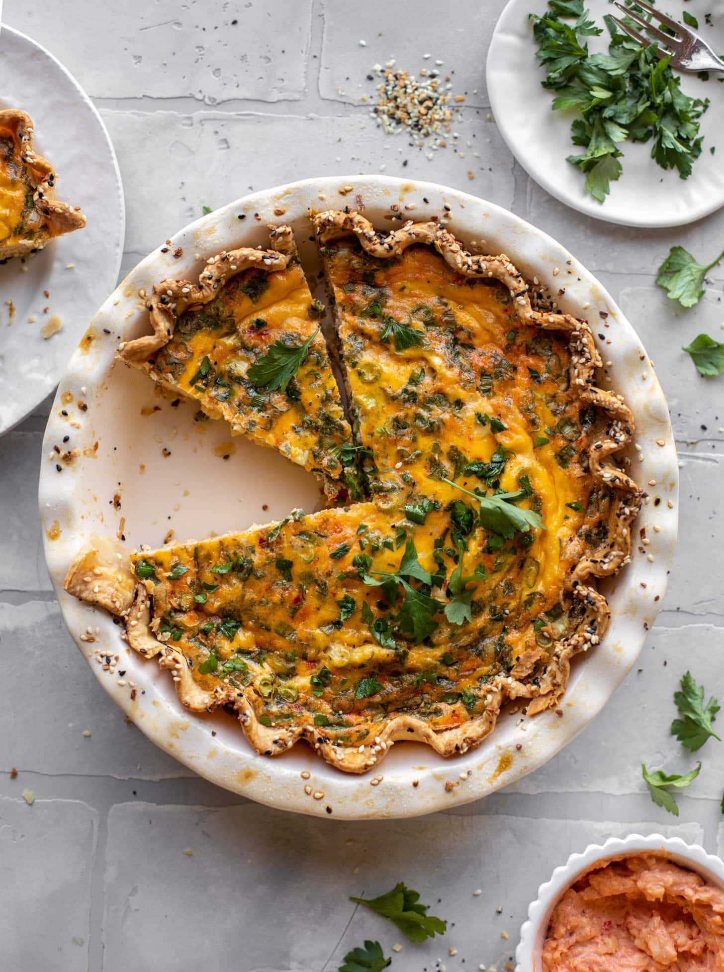 pimento cheese quiche with everything seasoning