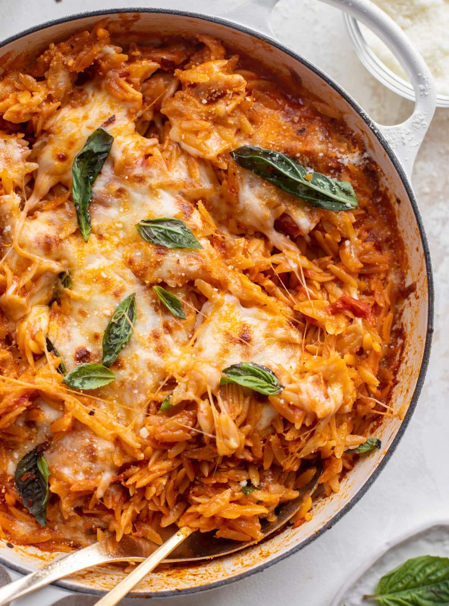 cheesy tomato basil baked orzo