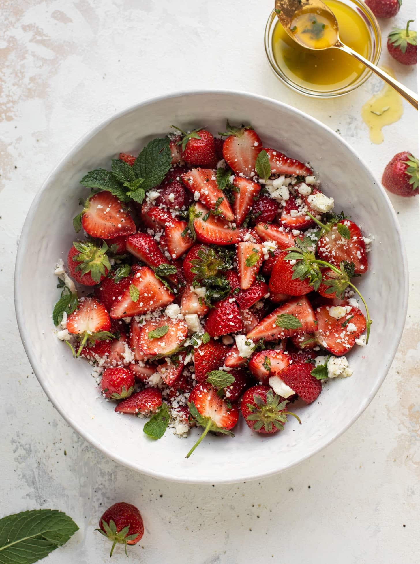 strawberry feta salad with black pepper and mint