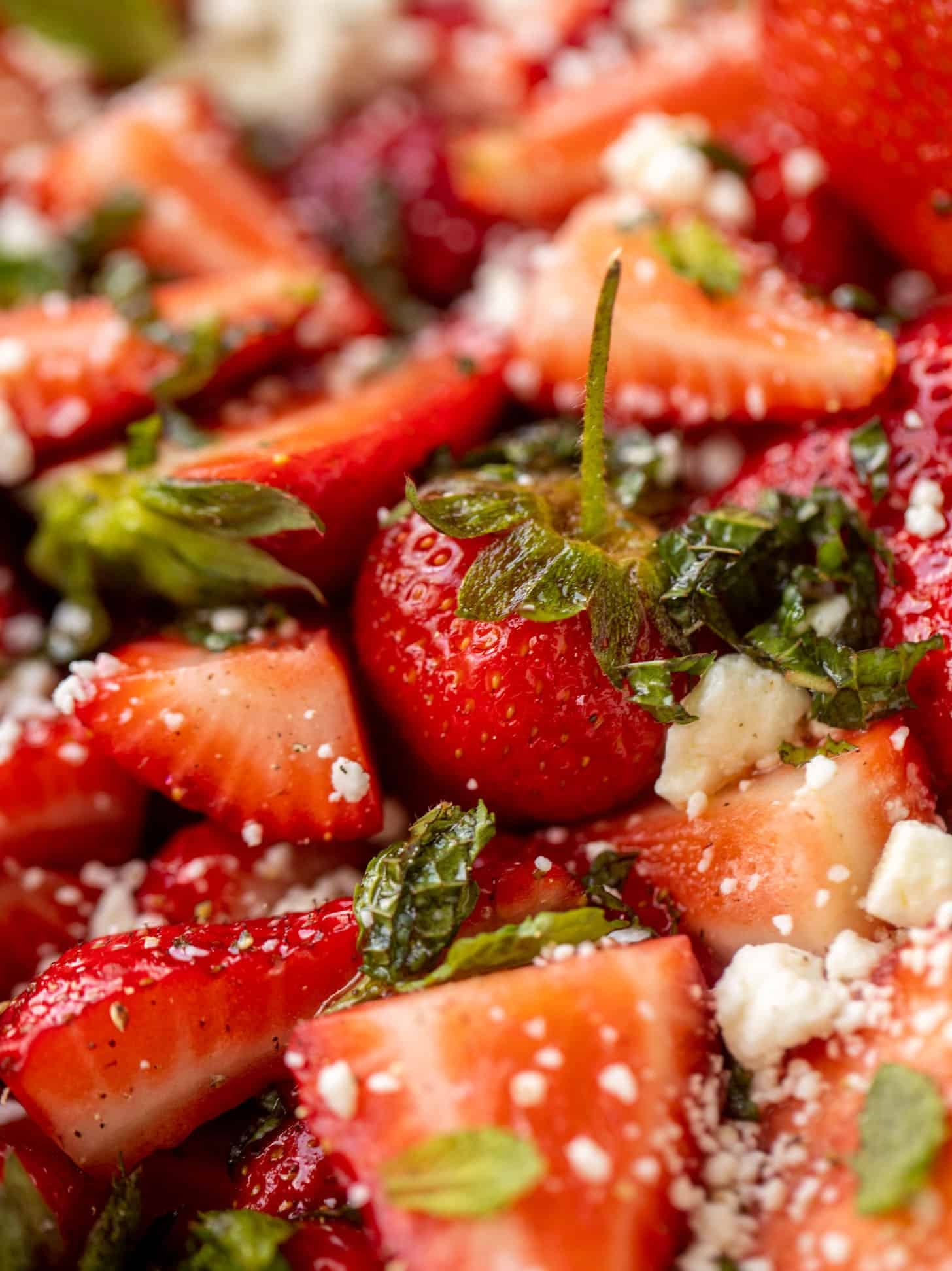 strawberry feta salad with black pepper and mint